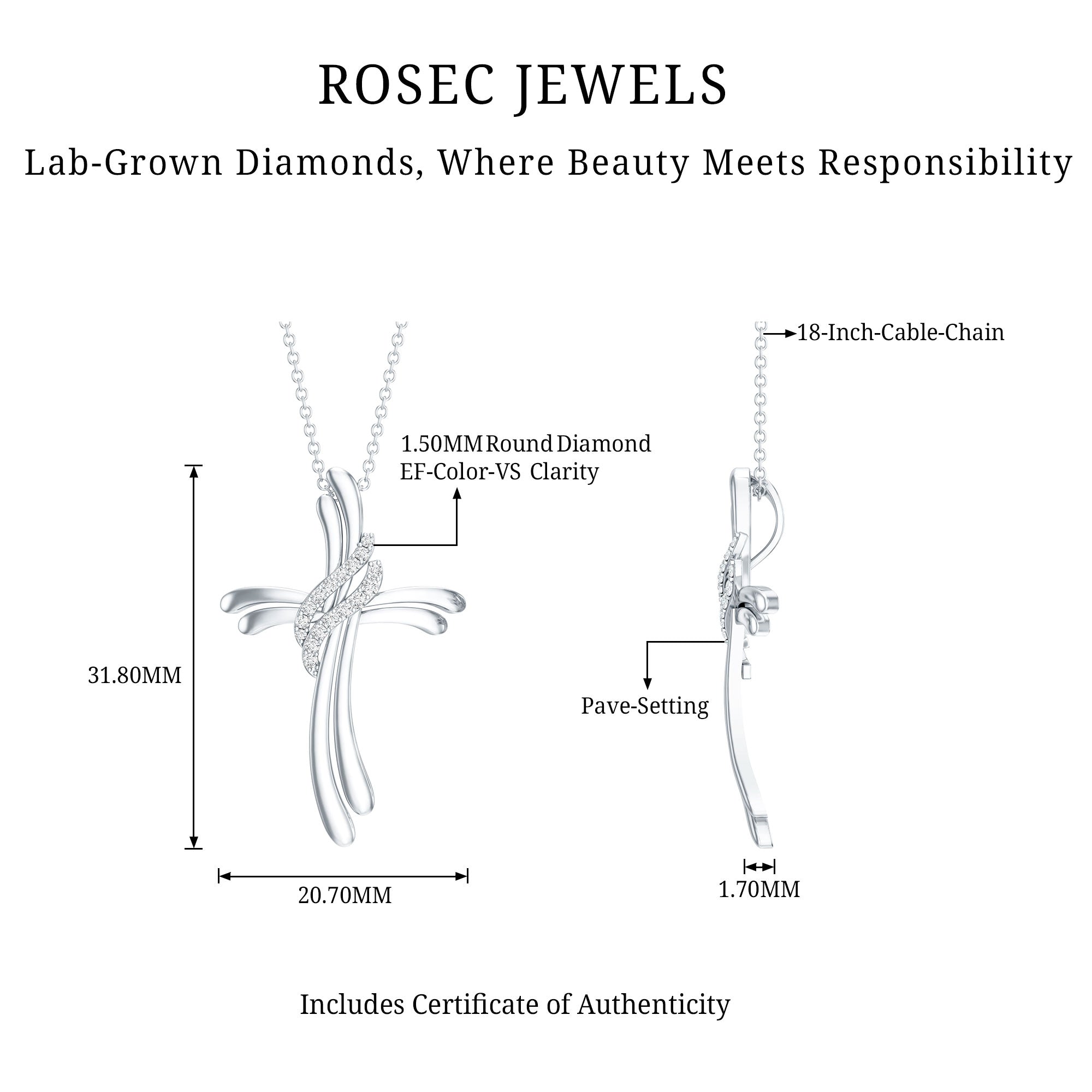 Lab Grown Diamond Designer Catholic Cross Necklace Lab - ( EF-VS ) - Rosec Jewels