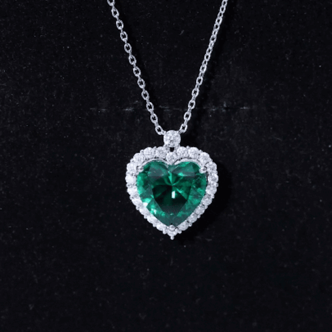 Lab Created 12 MM Emerald Moissanite Heart Pendant Necklace AAAA - Rosec Jewels
