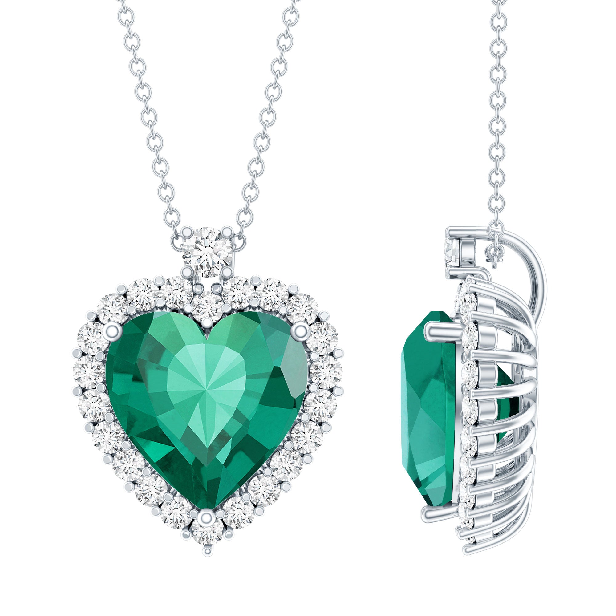 Lab Created 12 MM Emerald Moissanite Heart Pendant Necklace AAAA - Rosec Jewels