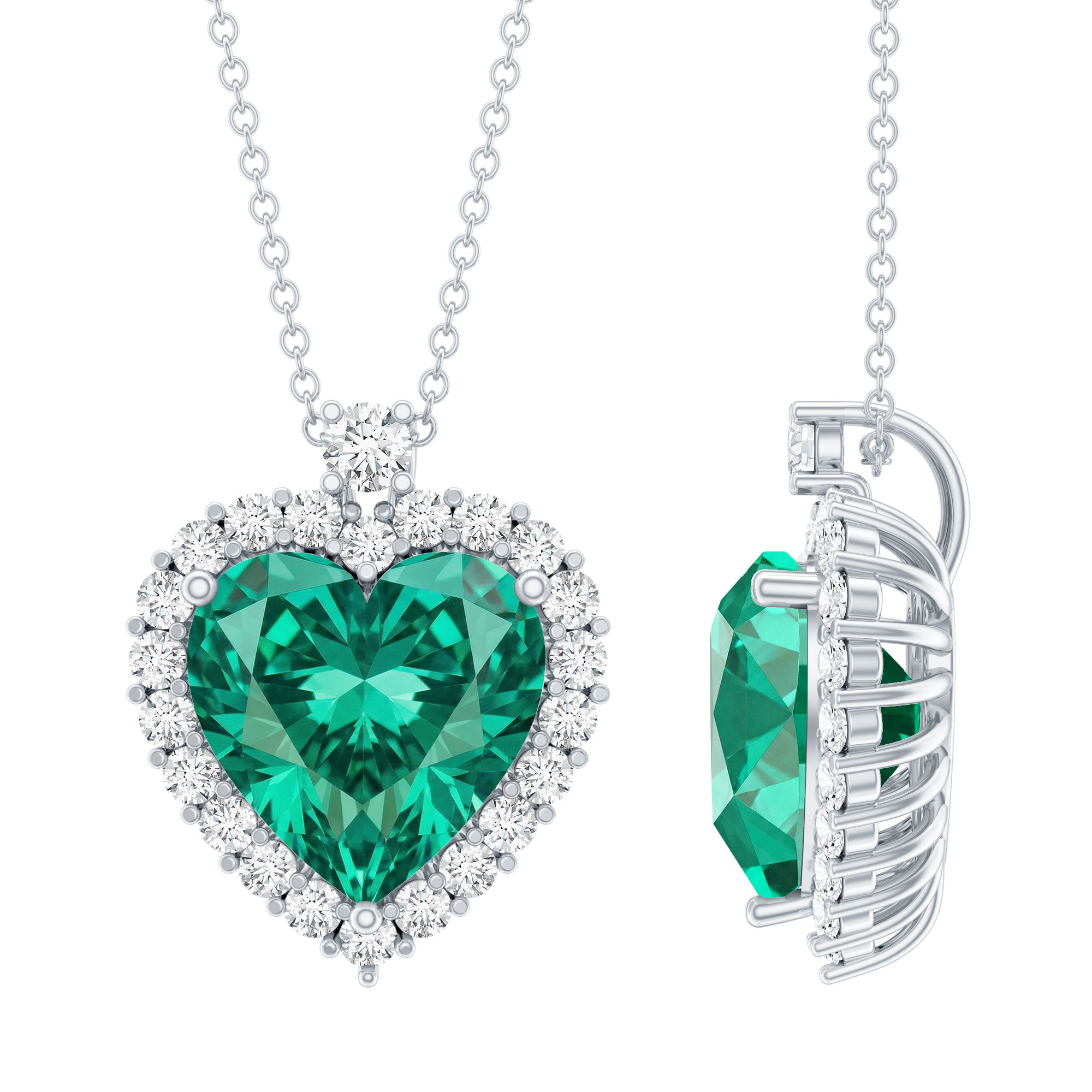 Lab Created 5.6 Carat Emerald Moissanite Heart Pendant Necklace AAAA - Rosec Jewels