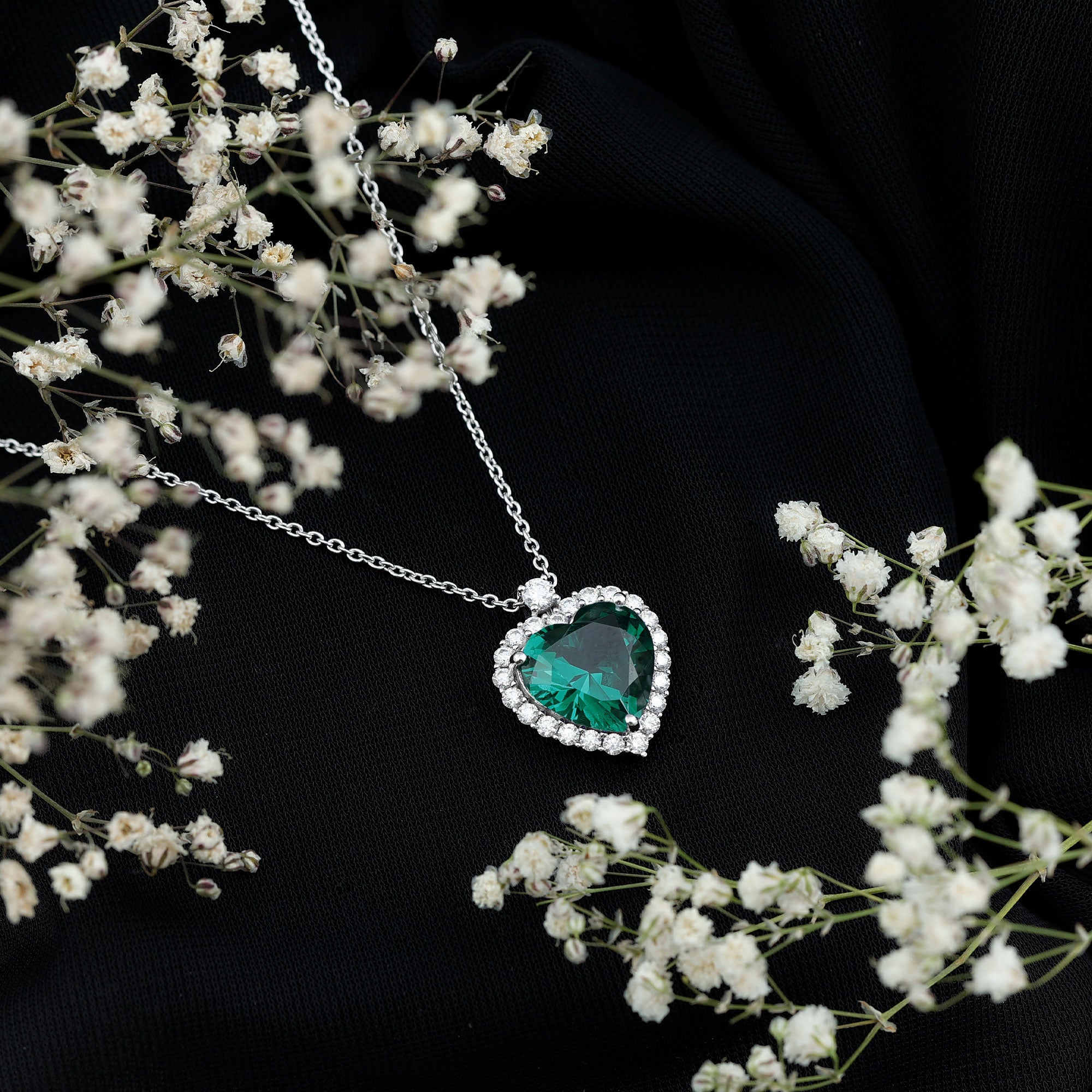 Lab Created 5.6 Carat Emerald Moissanite Heart Pendant Necklace AAAA - Rosec Jewels