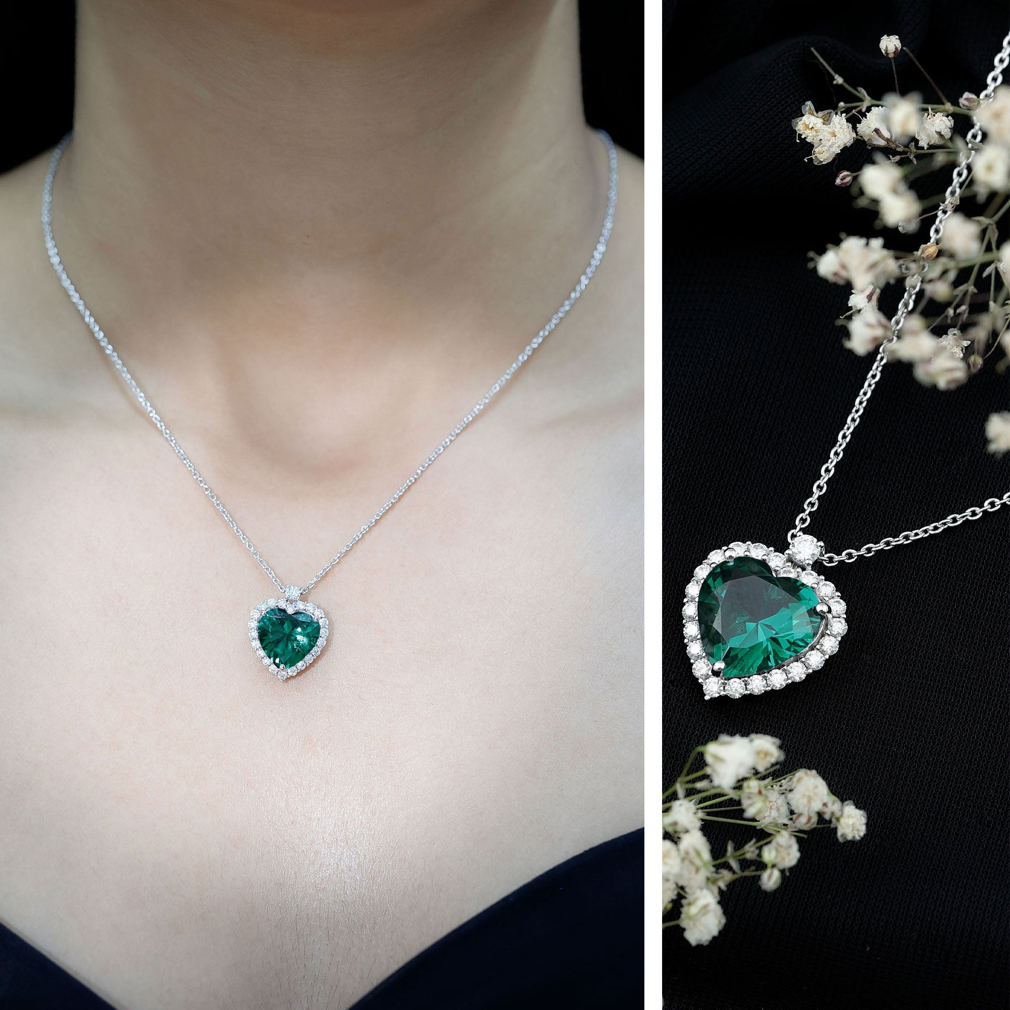 Lab Created 12 MM Emerald Moissanite Heart Pendant Necklace AAAA - Rosec Jewels