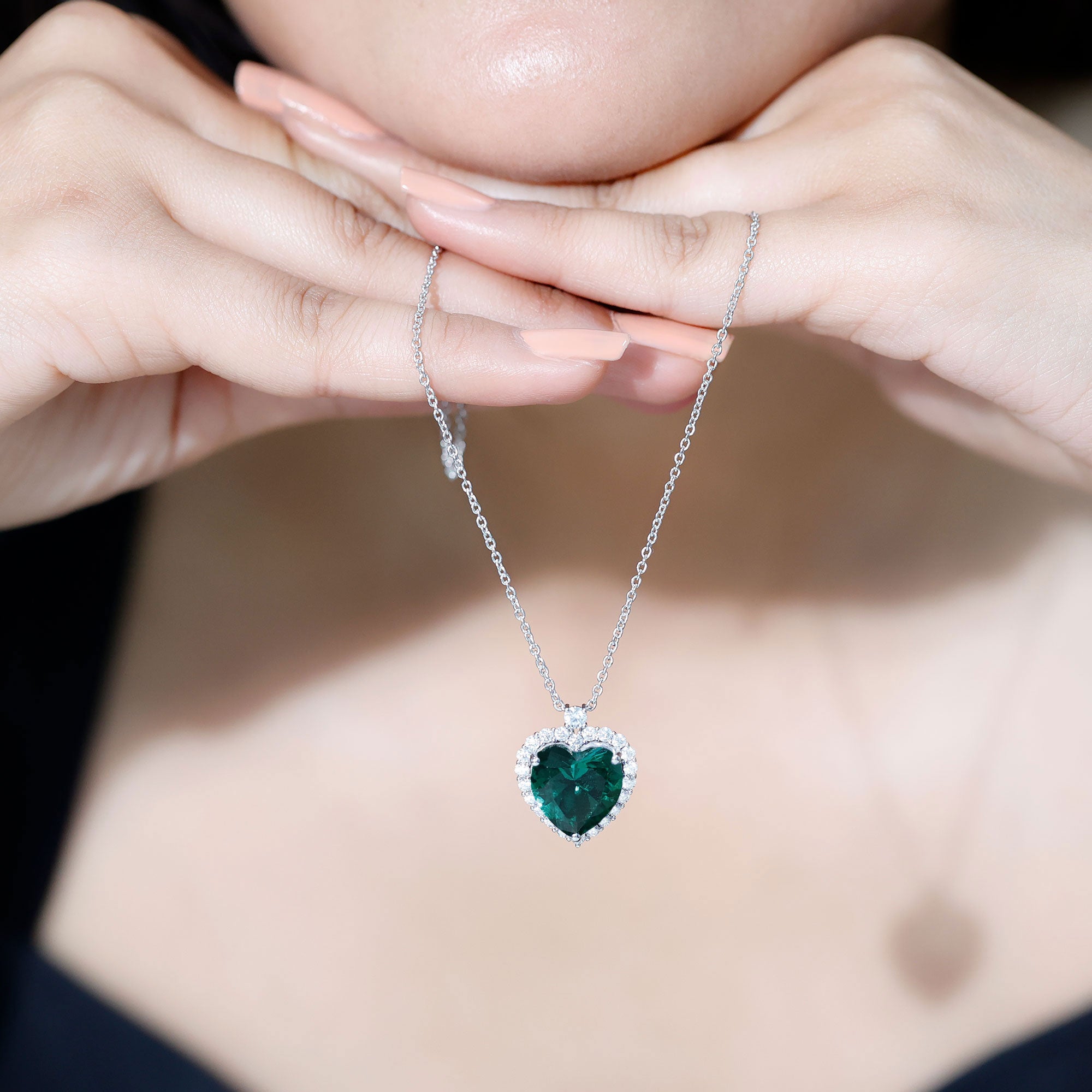 Lab Created 5.6 Carat Emerald Moissanite Heart Pendant Necklace AAAA - Rosec Jewels