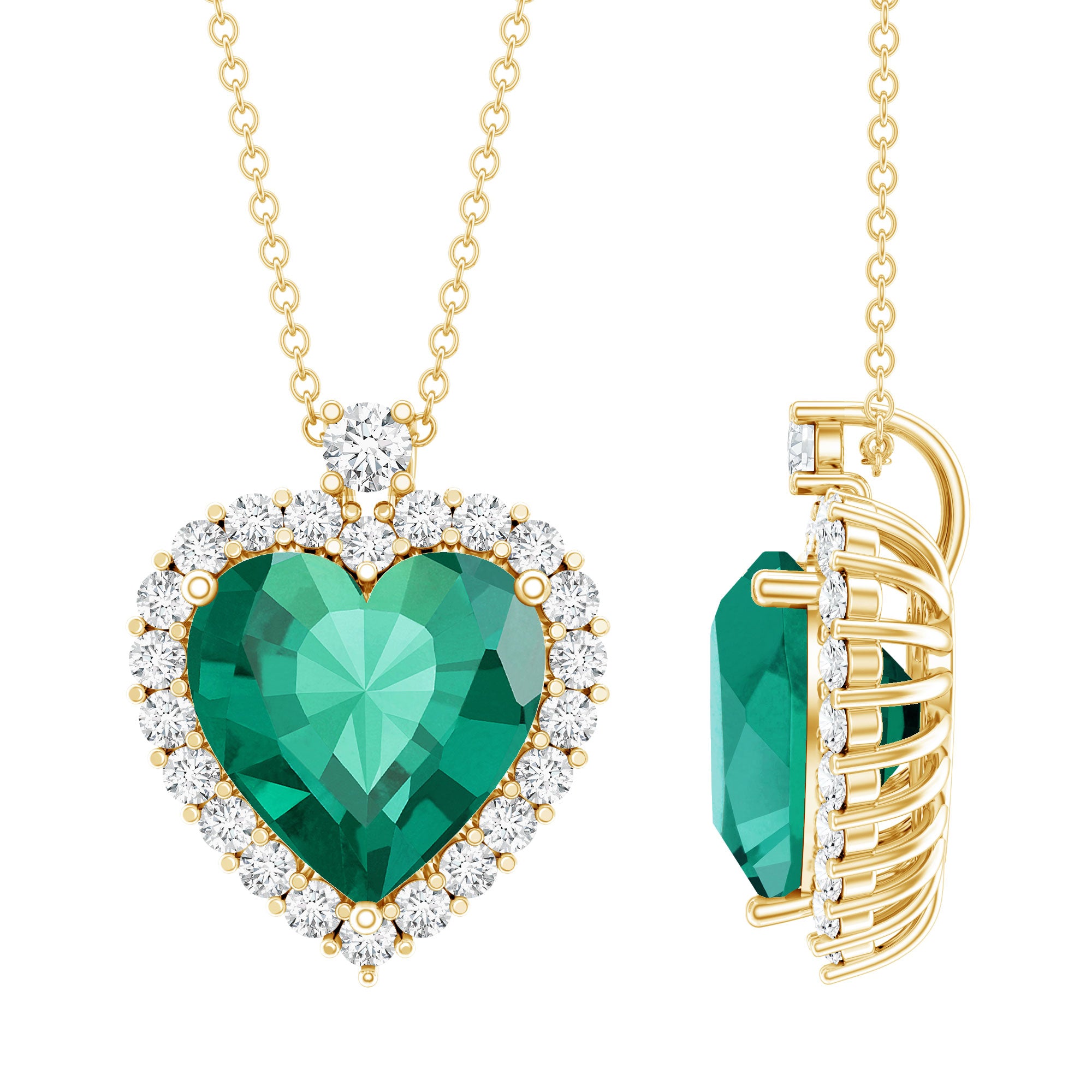 Lab Created 12 MM Emerald Moissanite Heart Pendant Necklace AAAA - Rosec Jewels