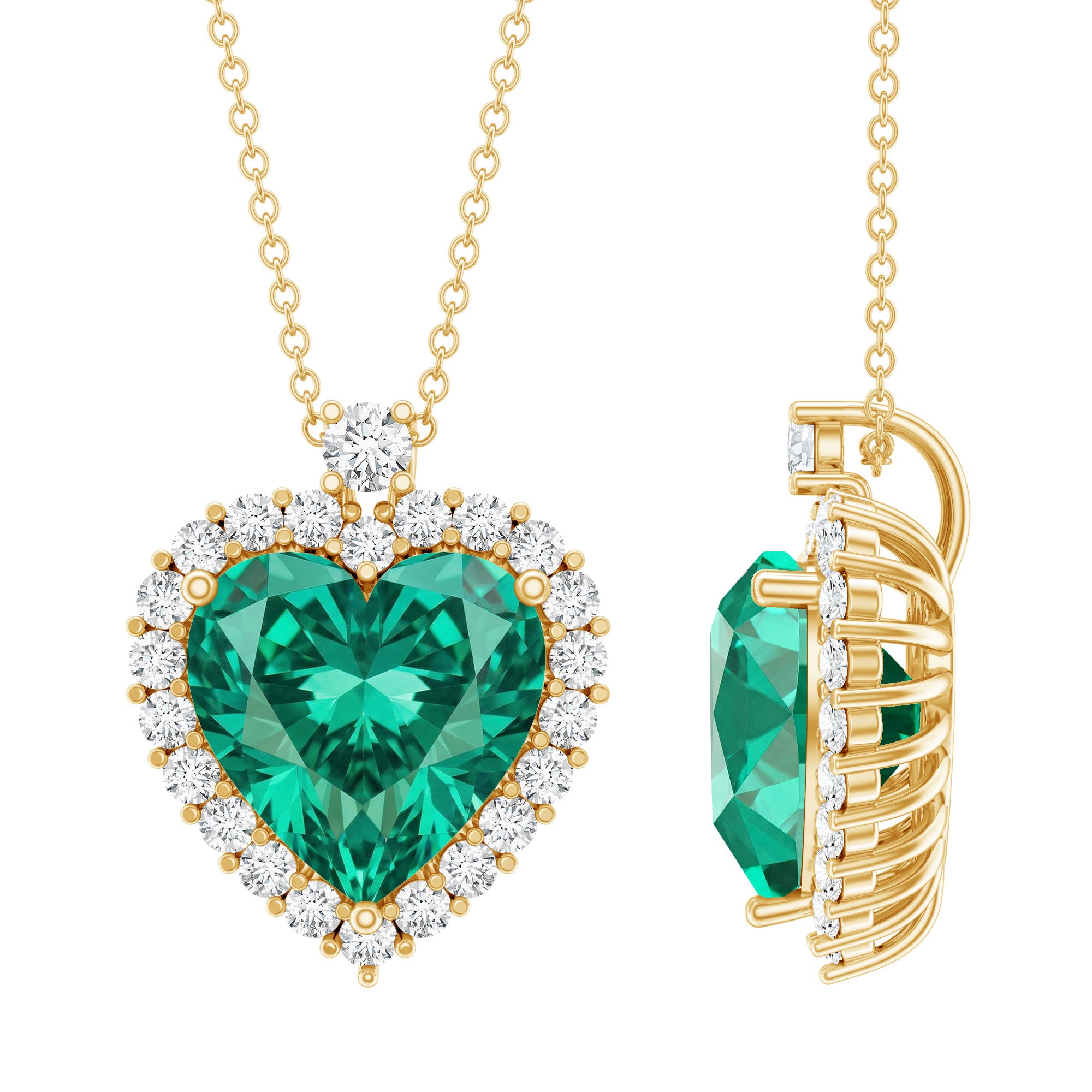 Lab Created 5.6 Carat Emerald Moissanite Heart Pendant Necklace AAAA - Rosec Jewels
