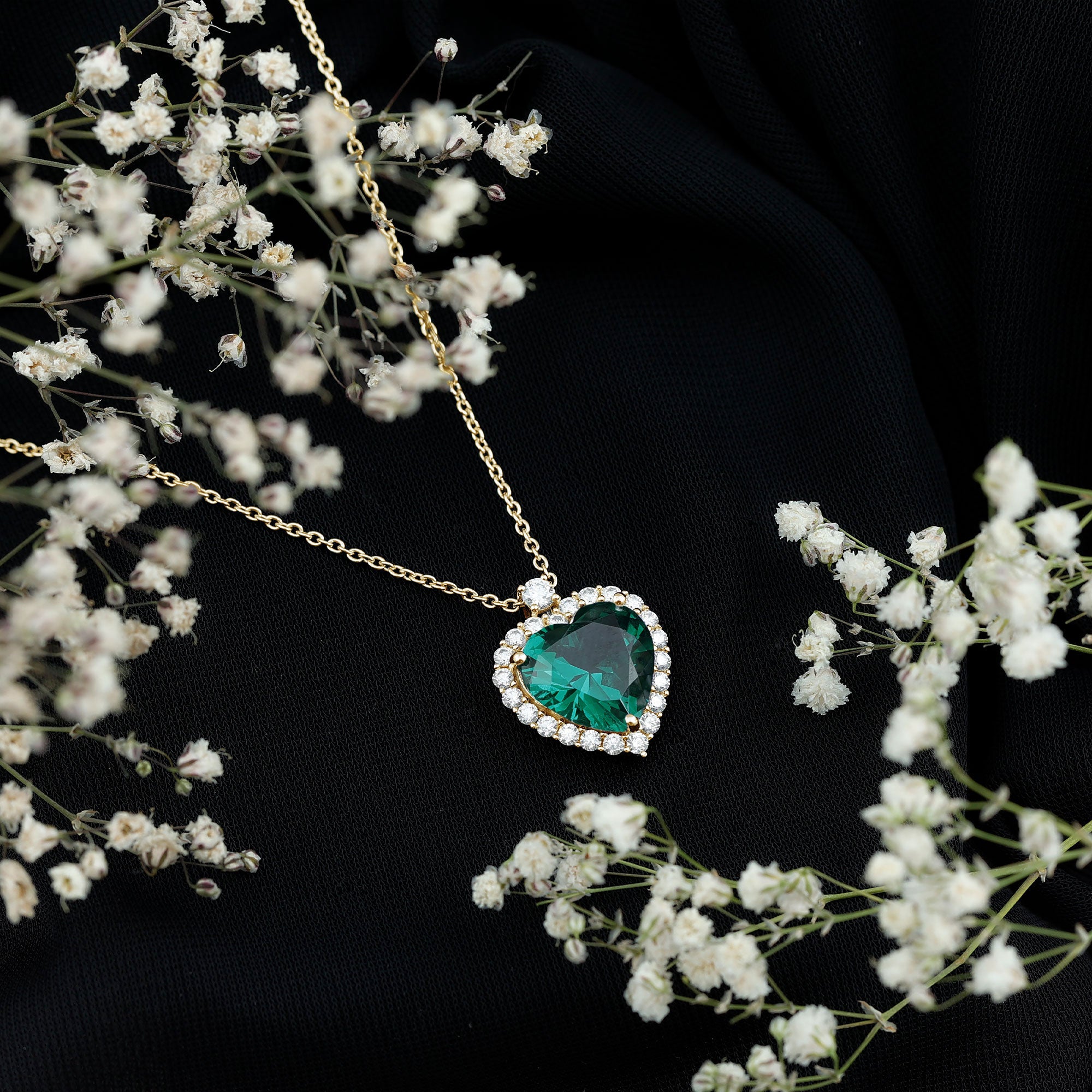 Lab Created 12 MM Emerald Moissanite Heart Pendant Necklace AAAA - Rosec Jewels
