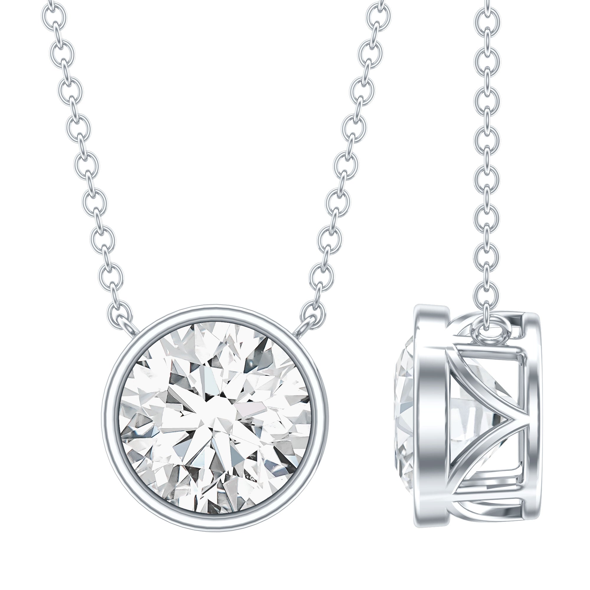 Bezel Set IGI Certified 2 Carat Lab Grown Diamond Solitaire Necklace Lab - ( E-VS1 ) - Rosec Jewels