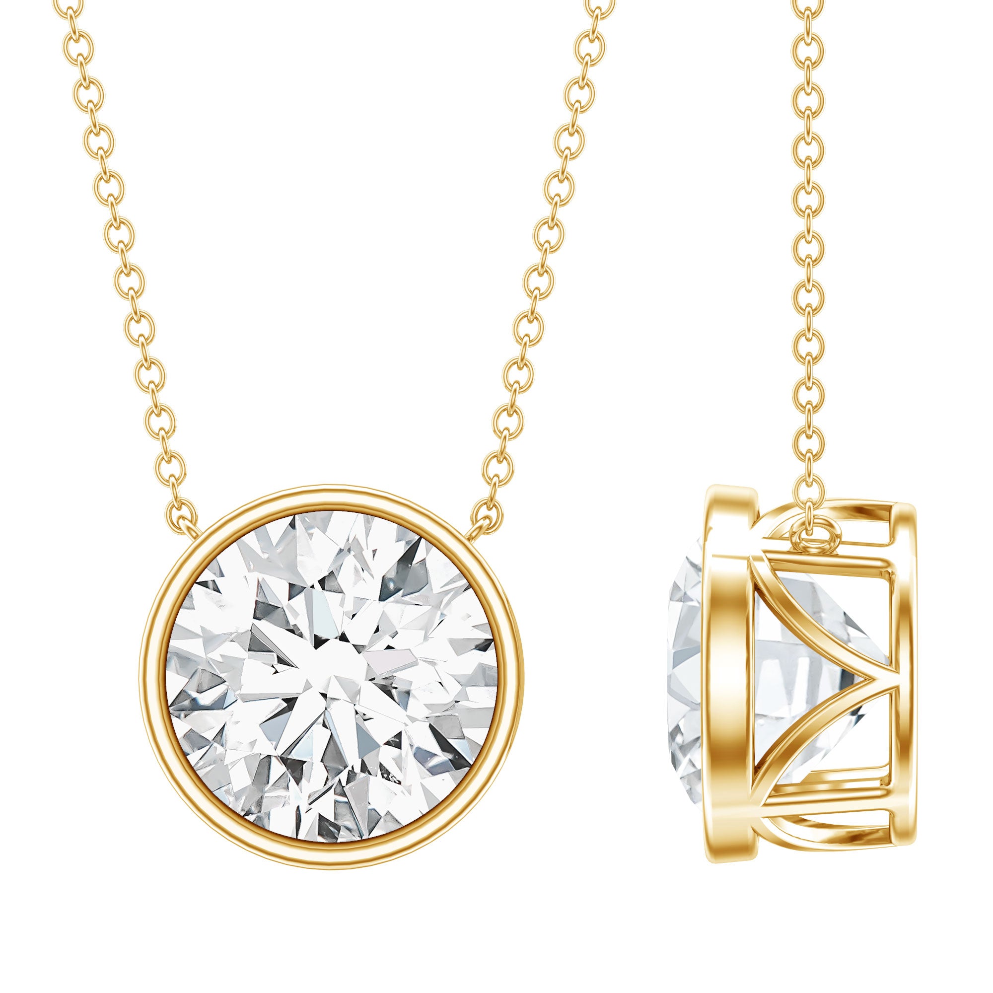4 Carat Bezel Set Lab Grown Diamond Necklace with IGI Certificate Lab - ( E-VS1 ) - Rosec Jewels