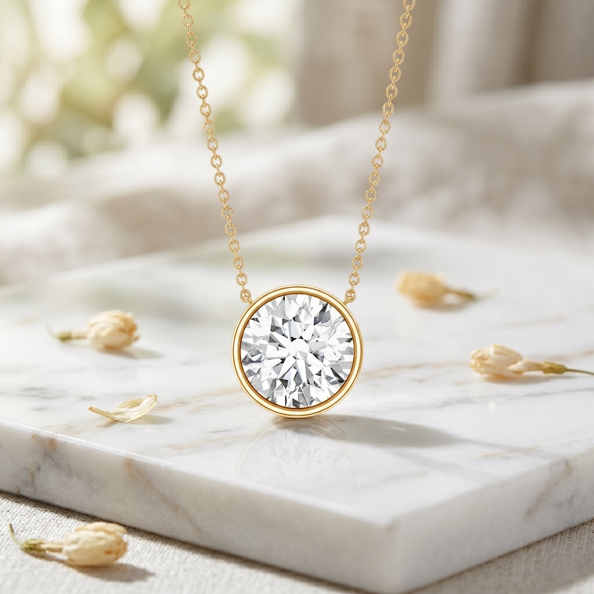 4 Carat Bezel Set Lab Grown Diamond Necklace with IGI Certificate Lab - ( E-VS1 ) - Rosec Jewels