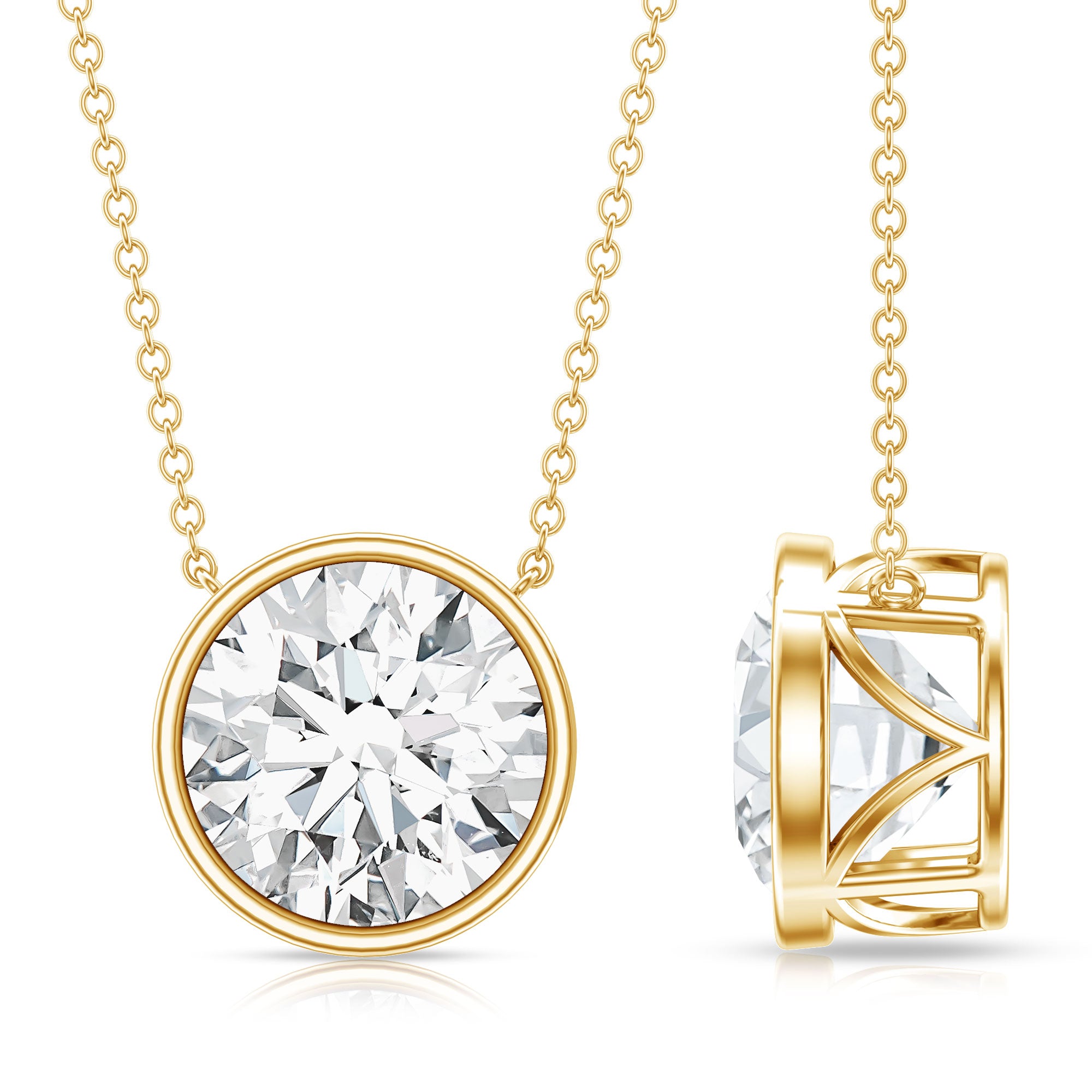 Rosec Jewels-4 Carat Bezel Set Lab Grown Diamond Necklace with IGI Certificate