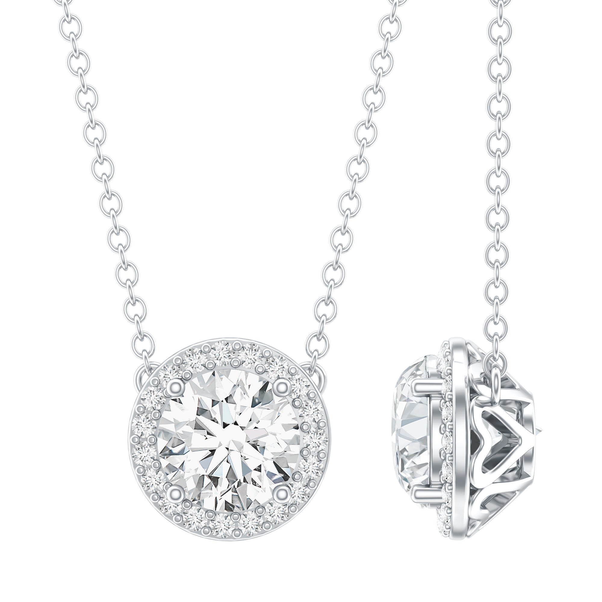 1 Carat Lab Grown Diamond Bridal Necklace with IGI Certificate Lab - ( E-VS1 ) - Rosec Jewels