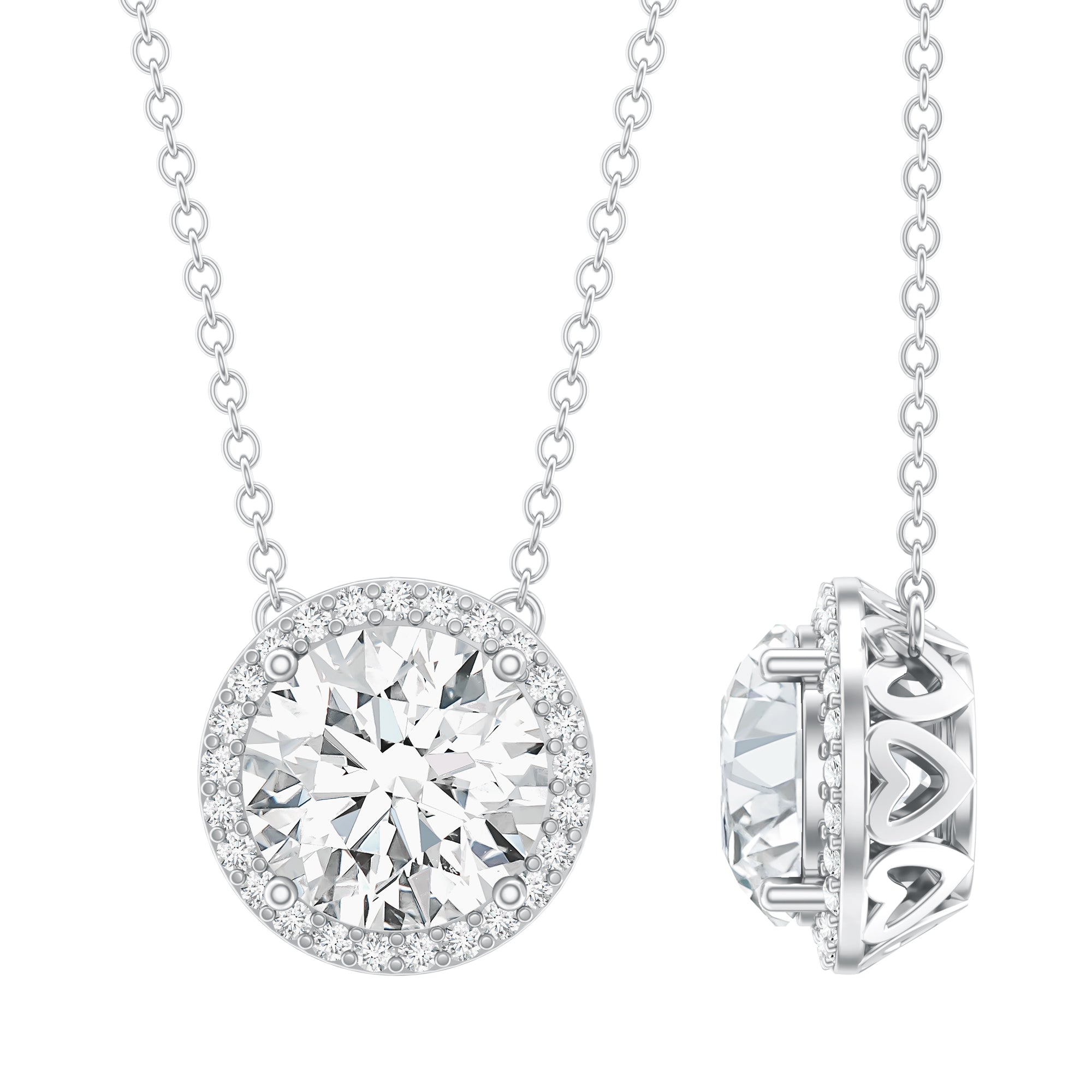 IGI Certified 4 Carat Round Lab Grown Diamond Statement Necklace Lab - ( E-VS1 ) - Rosec Jewels