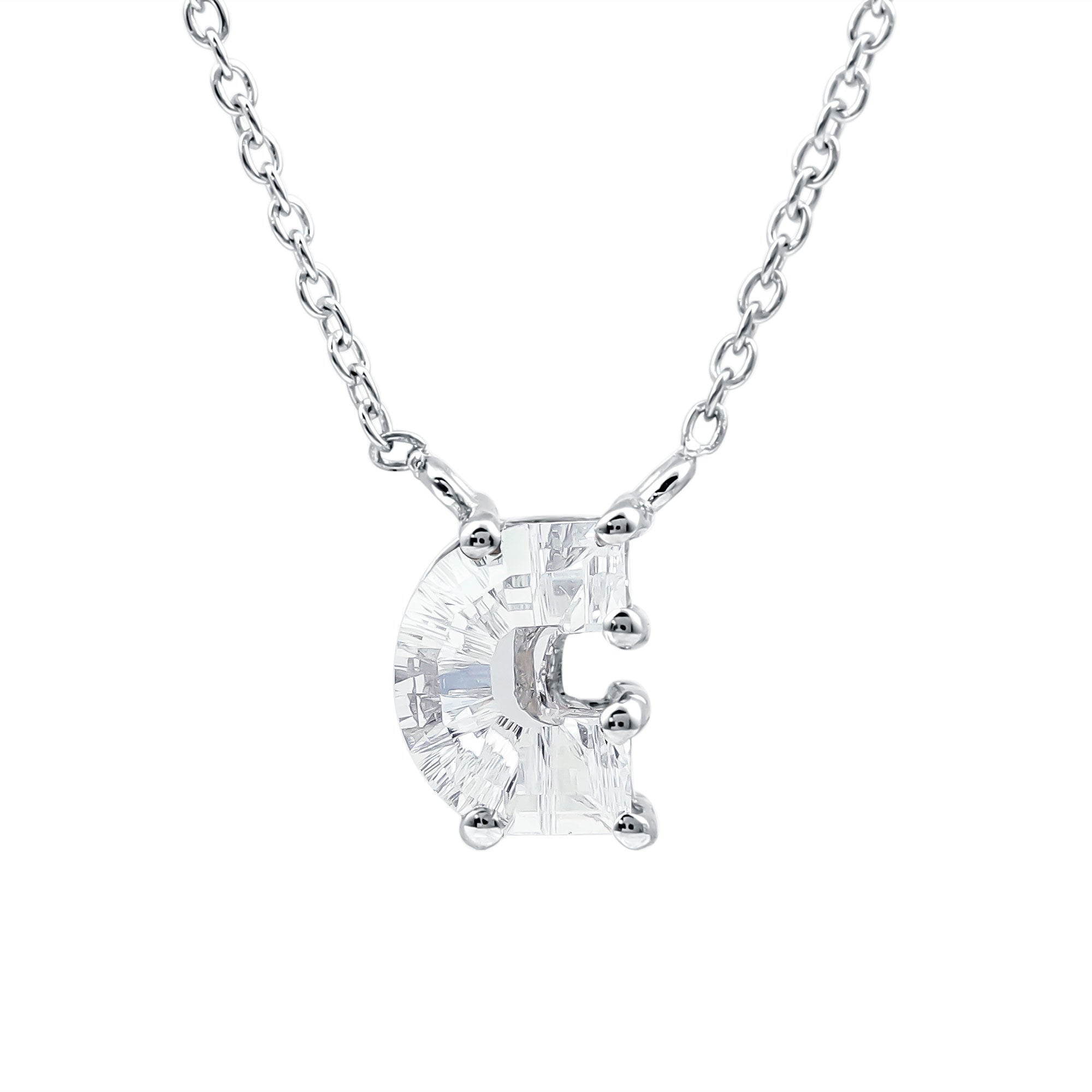 Fancy Cut 2 Carat Lab Grown Diamond Letter C Necklace with Chain Lab - ( EF-VS ) - Rosec Jewels