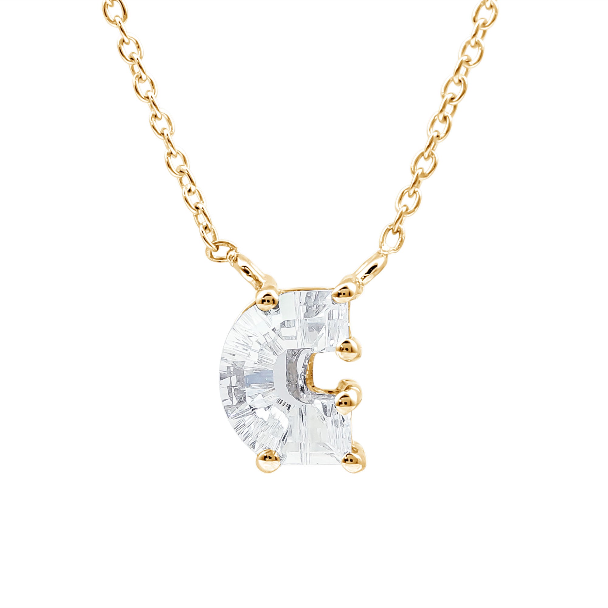 Fancy Cut 2 Carat Lab Grown Diamond Letter C Necklace with Chain Lab - ( EF-VS ) - Rosec Jewels