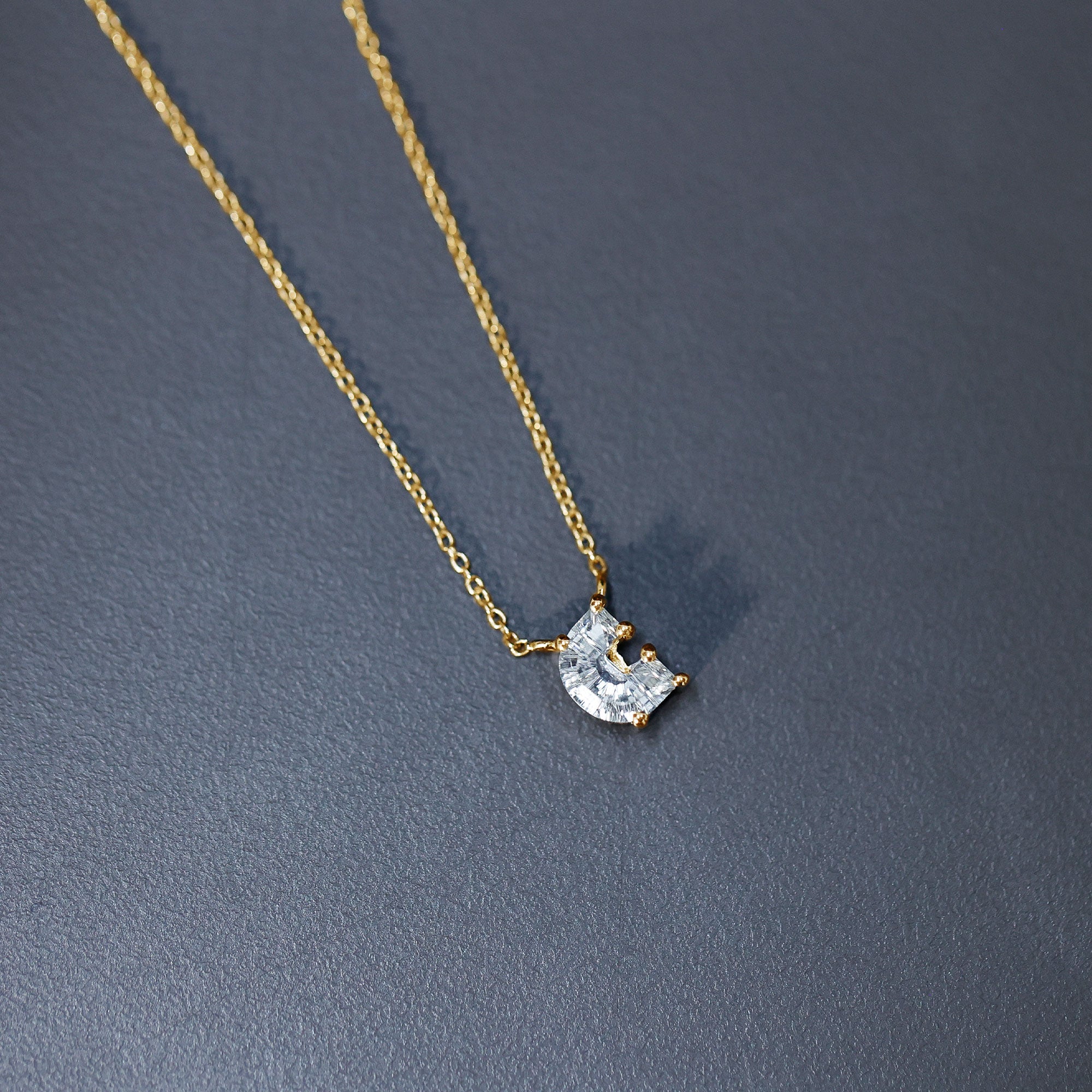 Fancy Cut 2 Carat Lab Grown Diamond Letter C Necklace with Chain Lab - ( EF-VS ) - Rosec Jewels