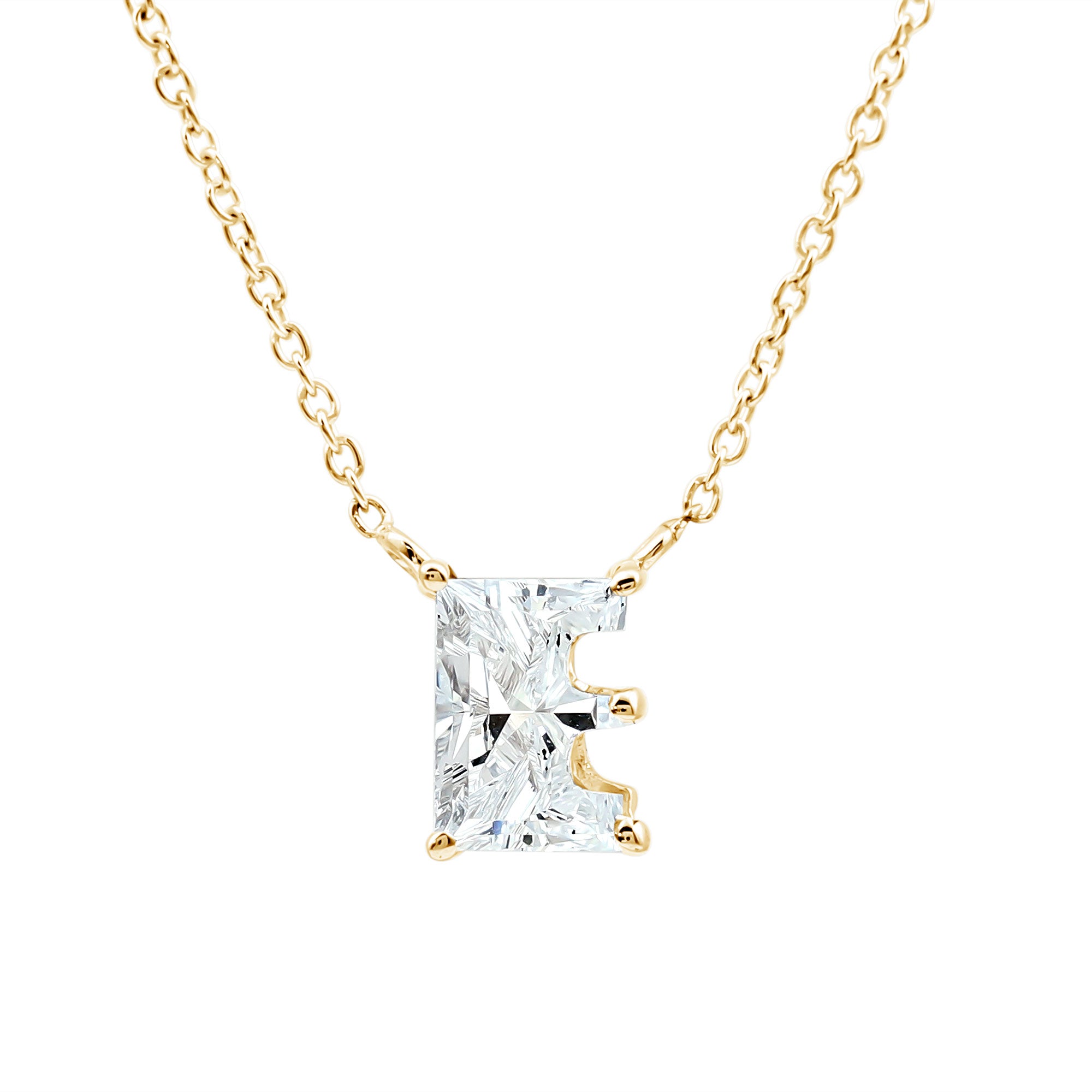 2 Carat Lab Grown Diamond Letter E Necklace for Her Lab - ( EF-VS ) - Rosec Jewels