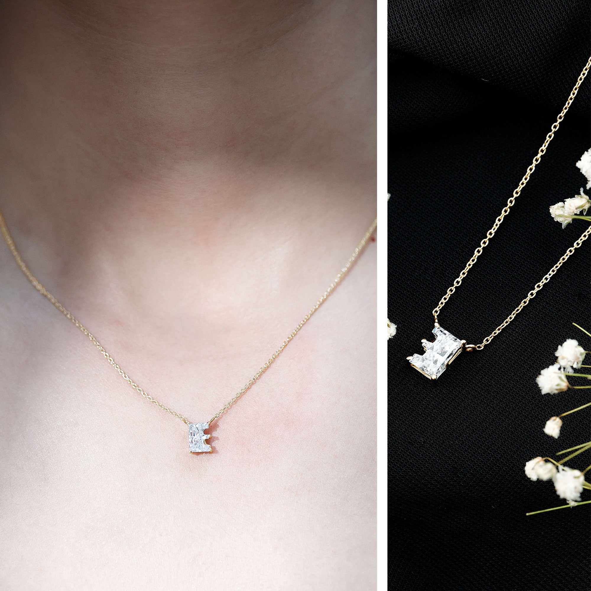 2 Carat Lab Grown Diamond Letter E Necklace for Her Lab - ( EF-VS ) - Rosec Jewels
