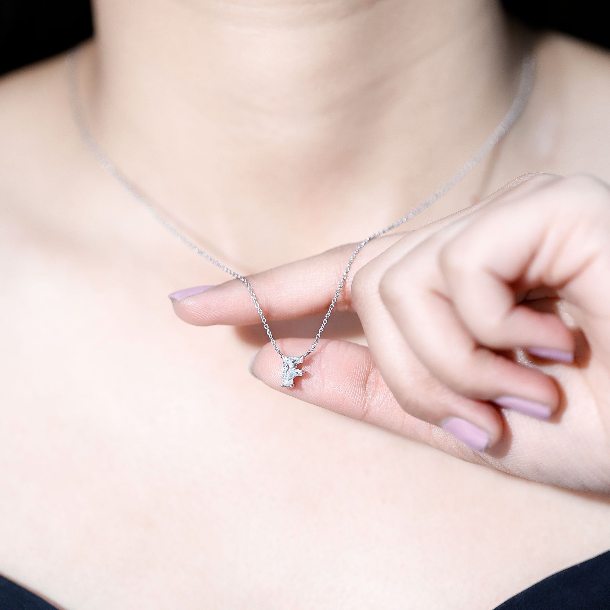 2 Carat Lab Grown Diamond Necklace with Initial F Lab - ( EF-VS ) - Rosec Jewels