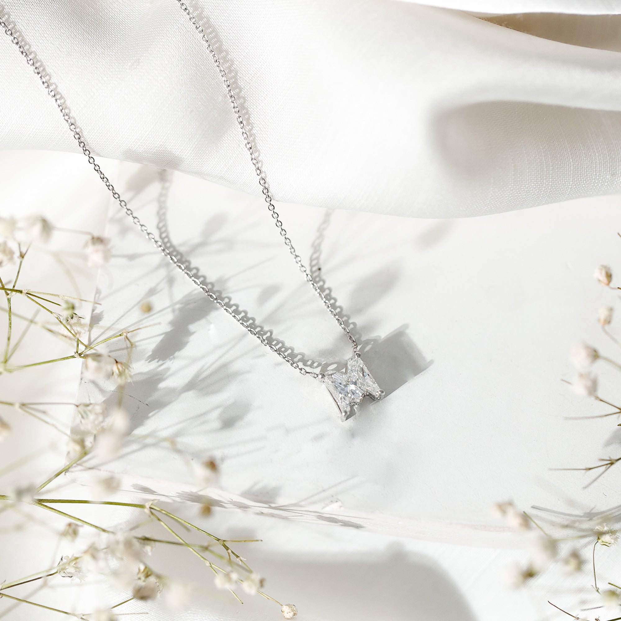 2 Carat Lab Grown Diamond M Letter Necklace for Women Lab - ( EF-VS ) - Rosec Jewels