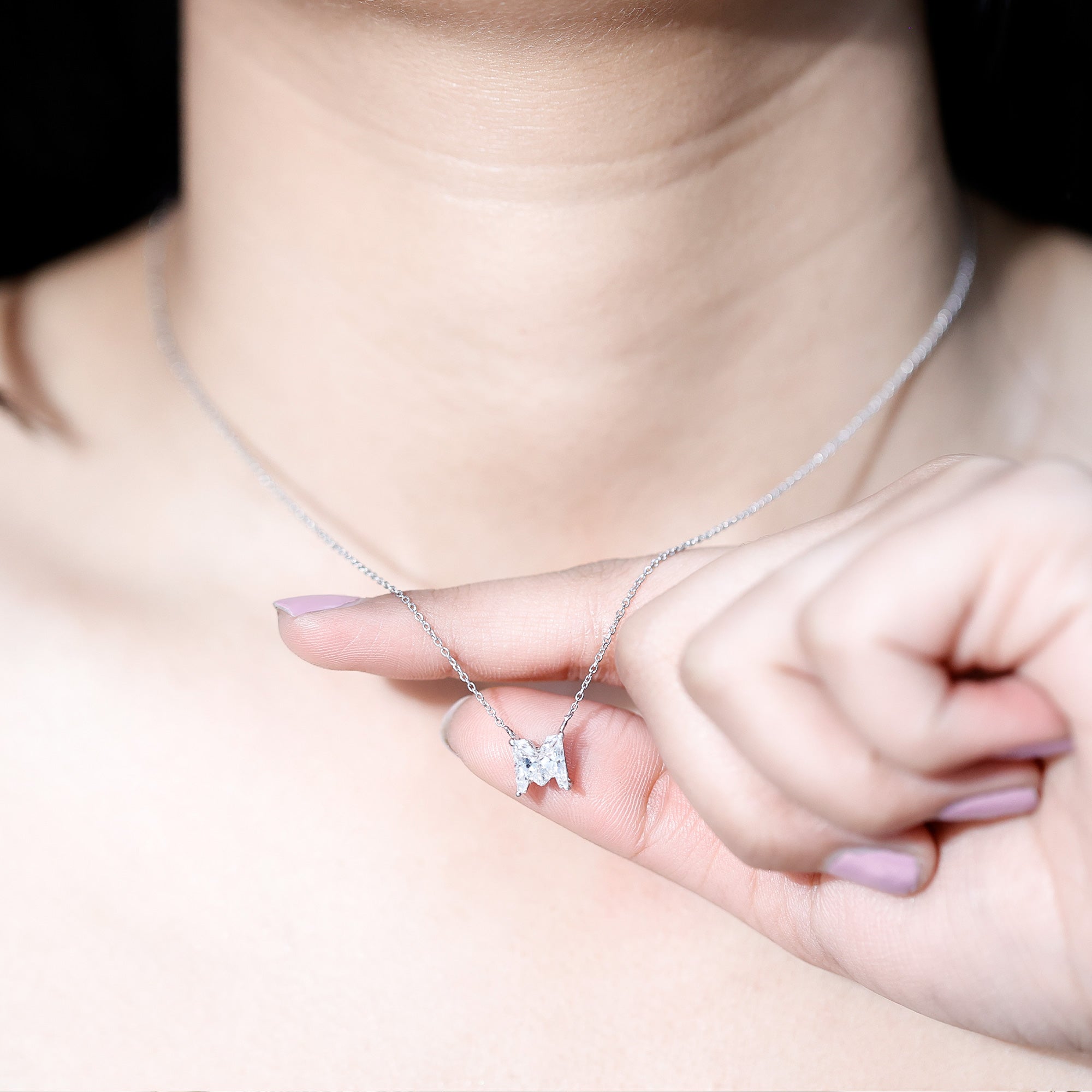 2 Carat Lab Grown Diamond M Letter Necklace for Women Lab - ( EF-VS ) - Rosec Jewels