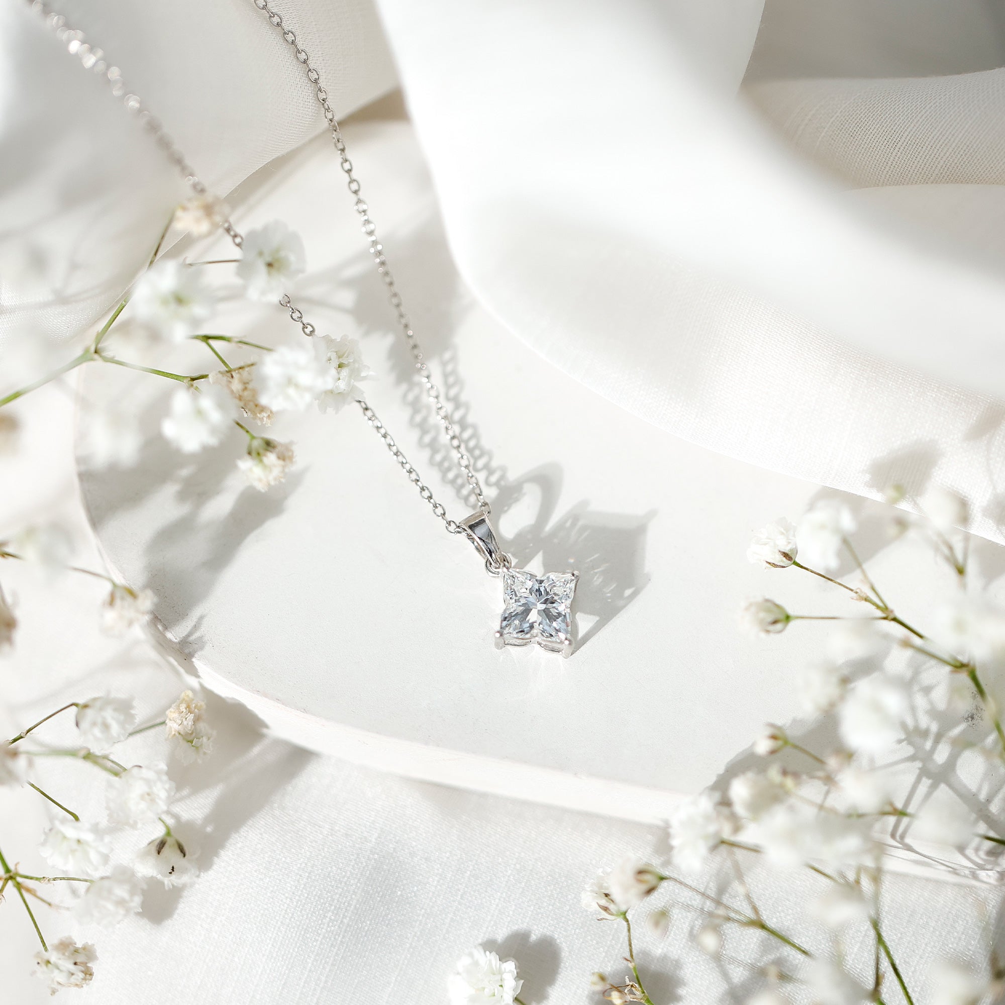 Rosec Jewels-Lily Cut Solitaire Lab Grown Diamond Flower Pendant Necklace