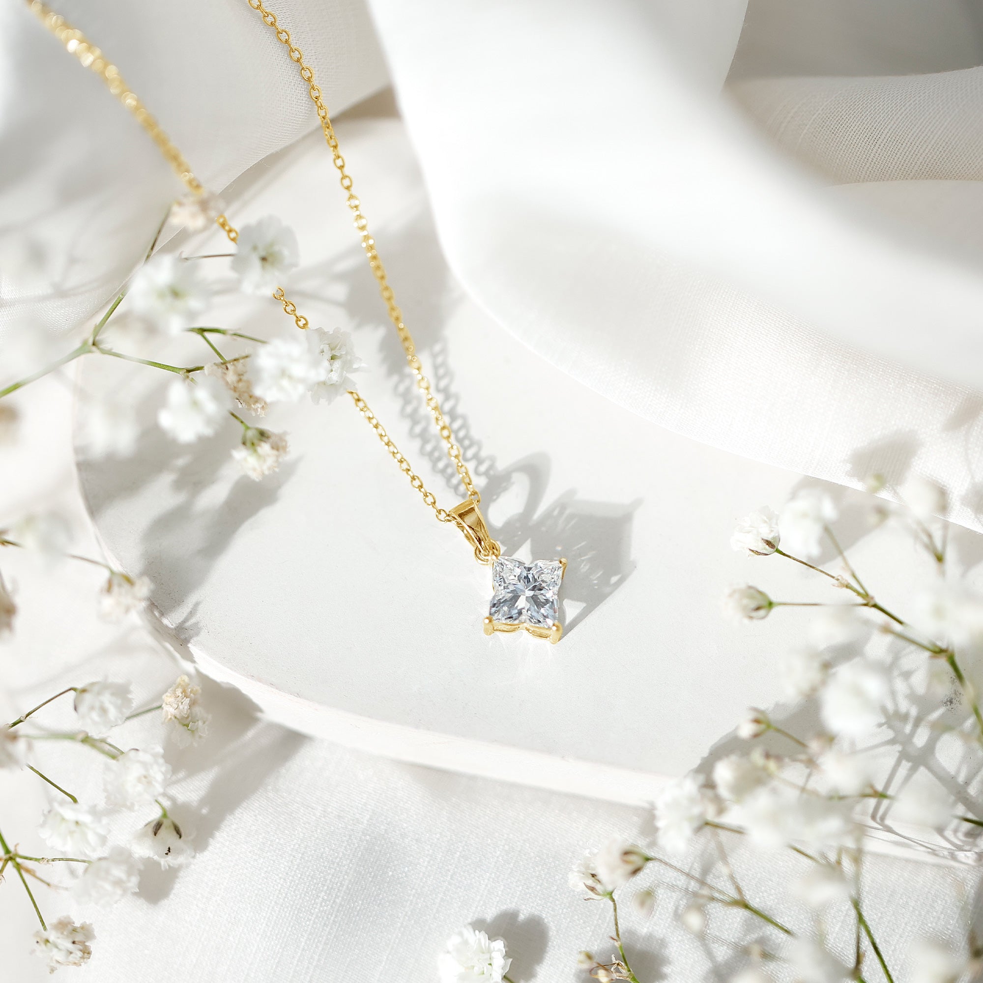 Rosec Jewels-Lily Cut Solitaire Lab Grown Diamond Flower Pendant Necklace