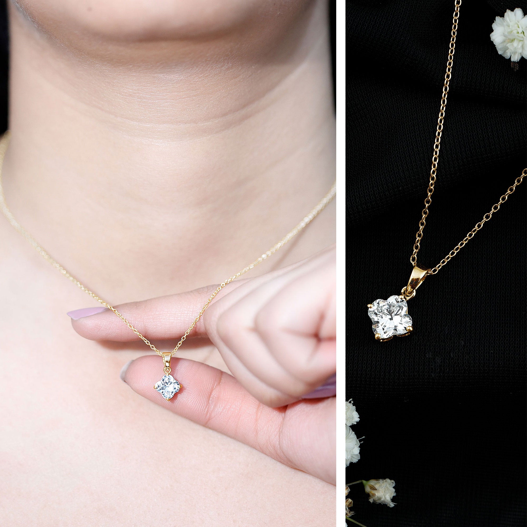 Rosec Jewels-0.8 Carat Lily Cut Lab Grown Diamond Solitaire Necklace with Certificate