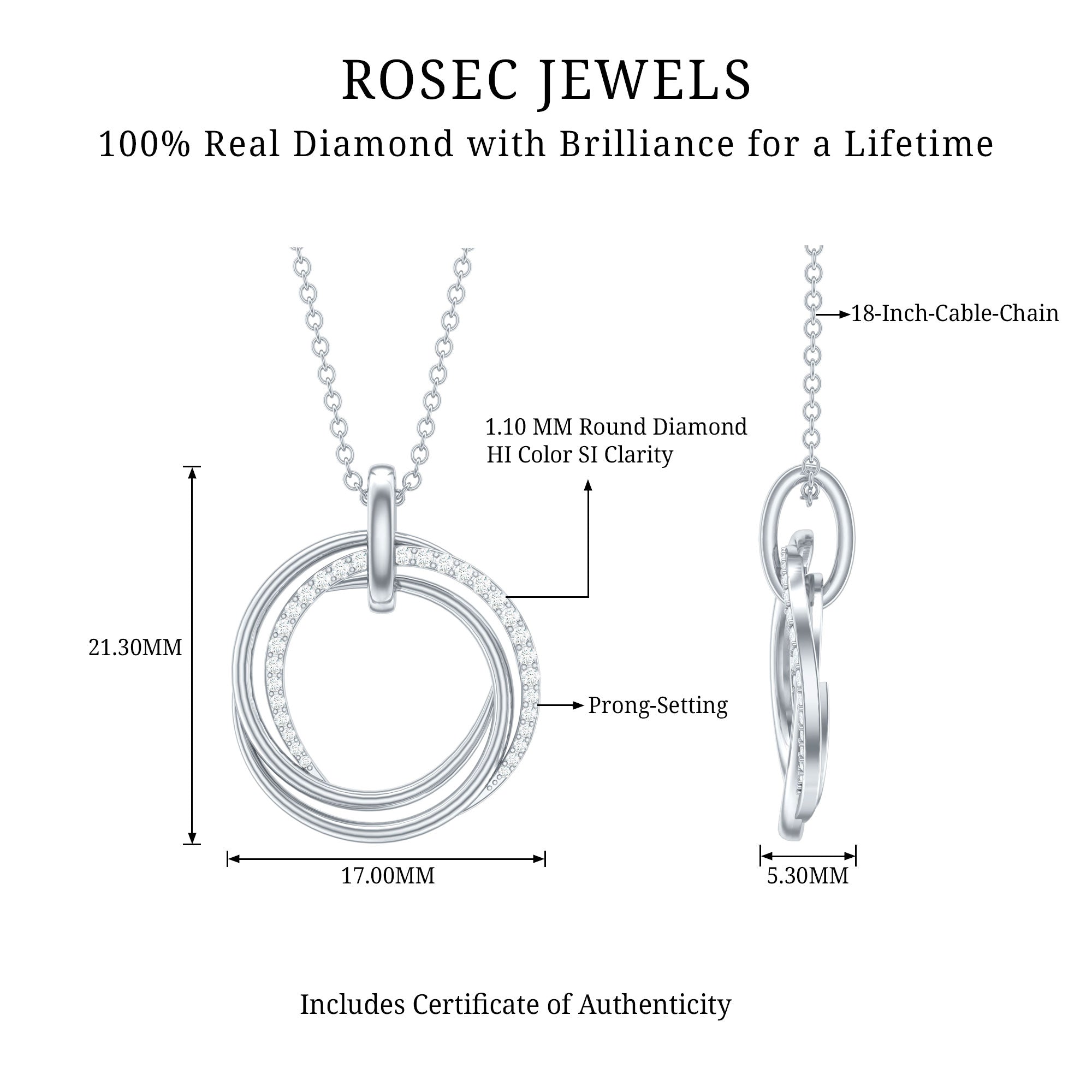 Certified Diamond Eternity Circle Necklace For Her Natural - ( HI-SI ) - Rosec Jewels