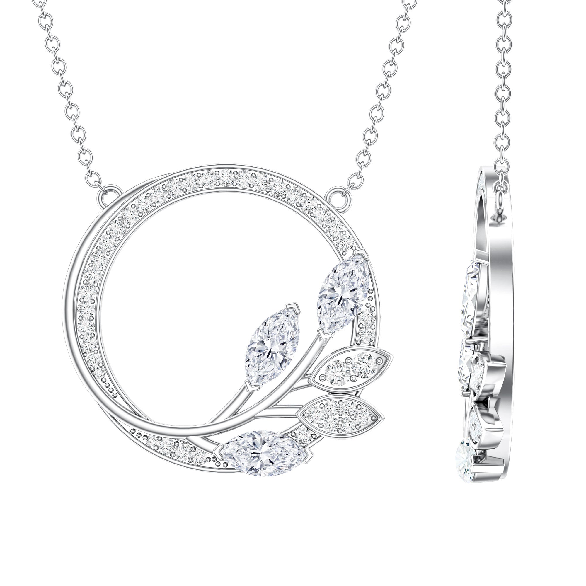Marquise and Round Cut Moissanite Leaf Eternity Necklace D-VS1 - Rosec Jewels
