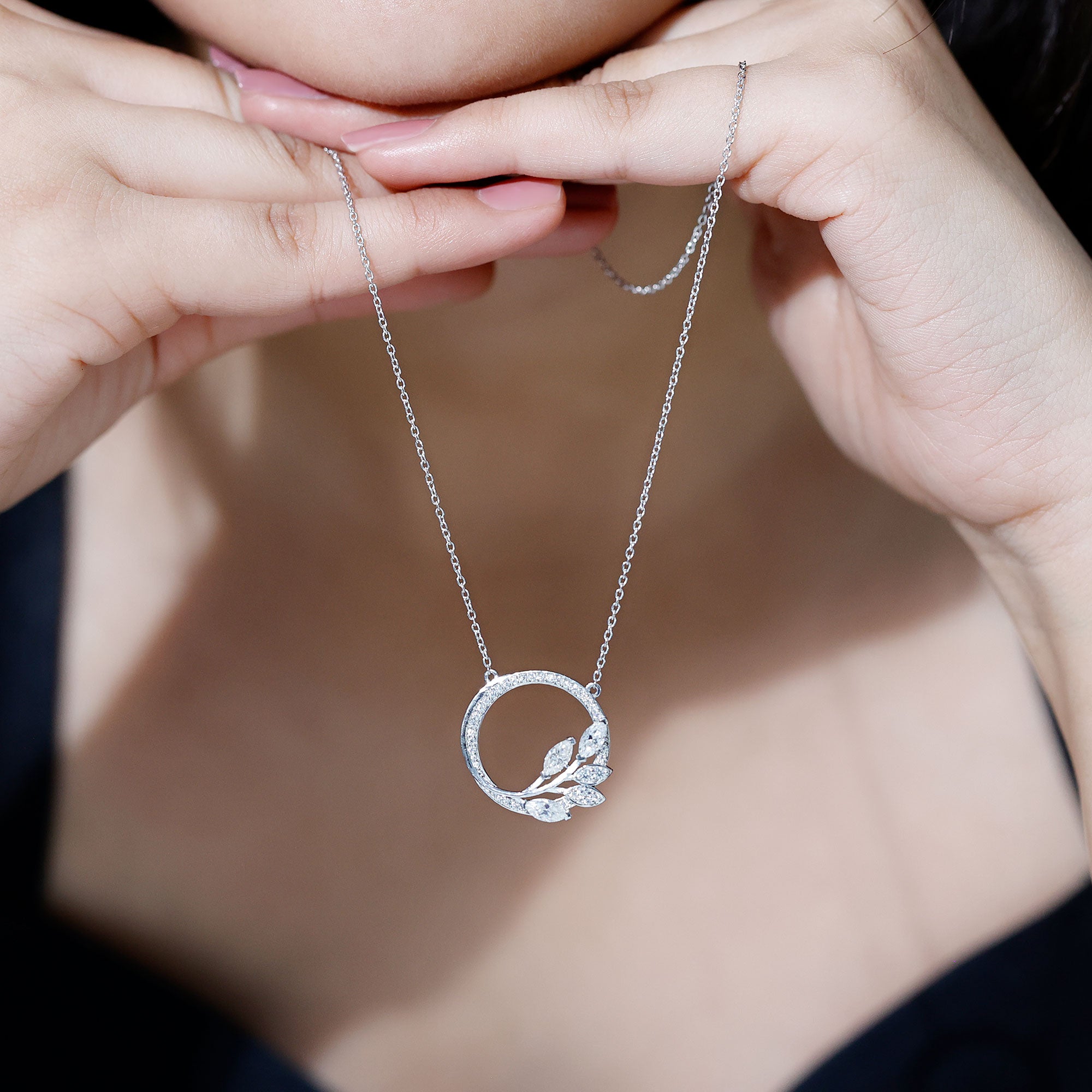 Marquise and Round Cut Moissanite Leaf Eternity Necklace D-VS1 - Rosec Jewels