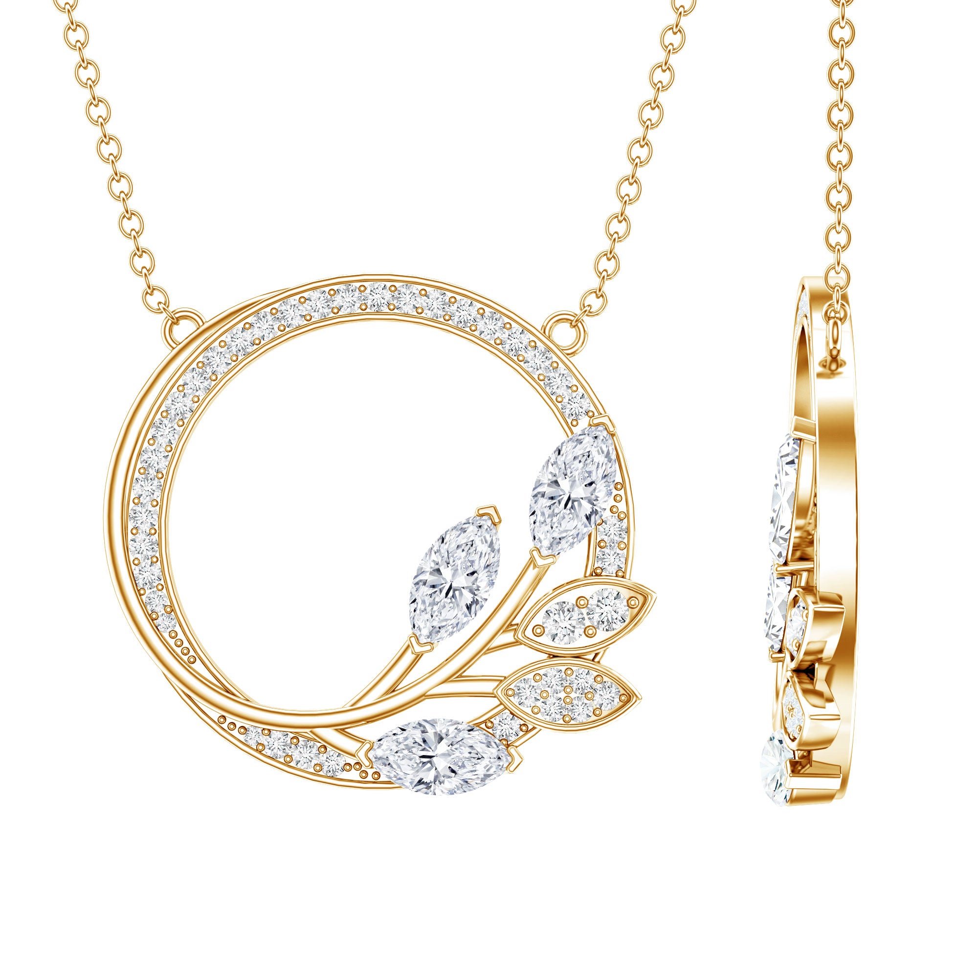 Marquise and Round Cut Moissanite Leaf Eternity Necklace D-VS1 - Rosec Jewels