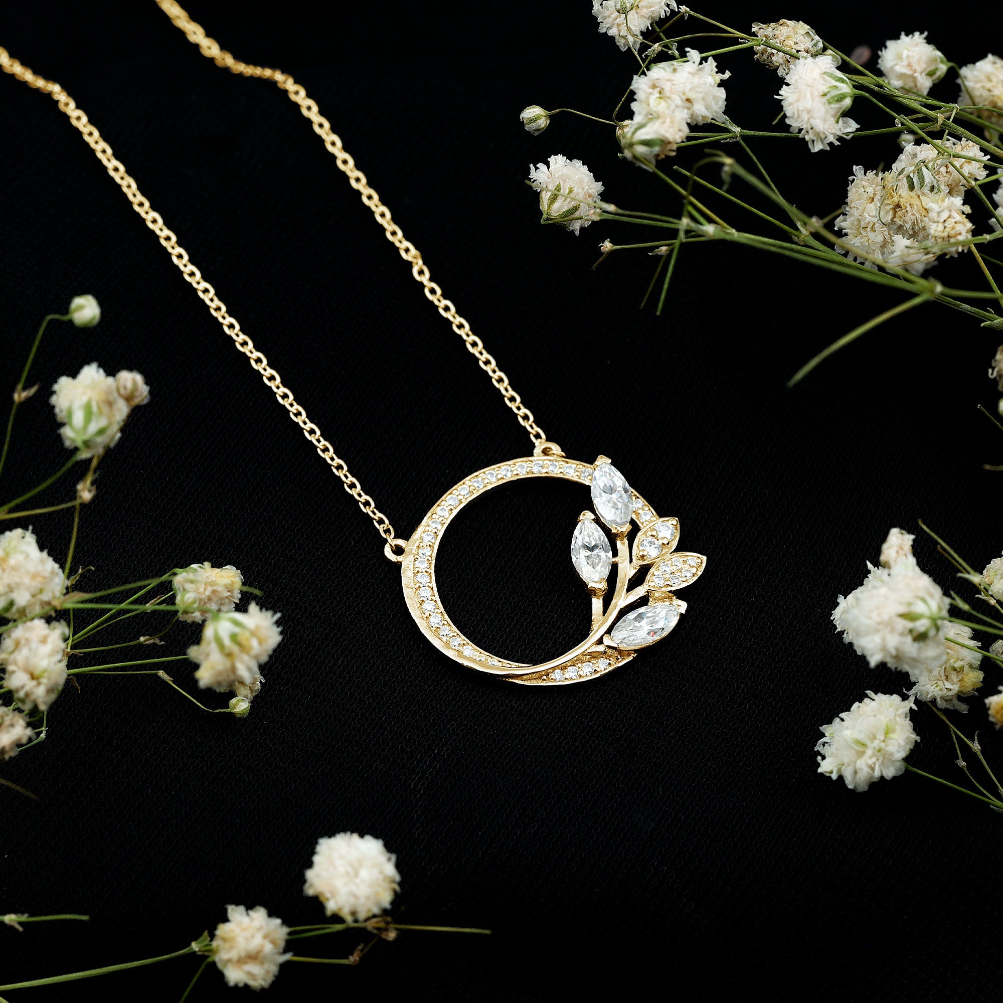Marquise and Round Cut Moissanite Leaf Eternity Necklace D-VS1 - Rosec Jewels