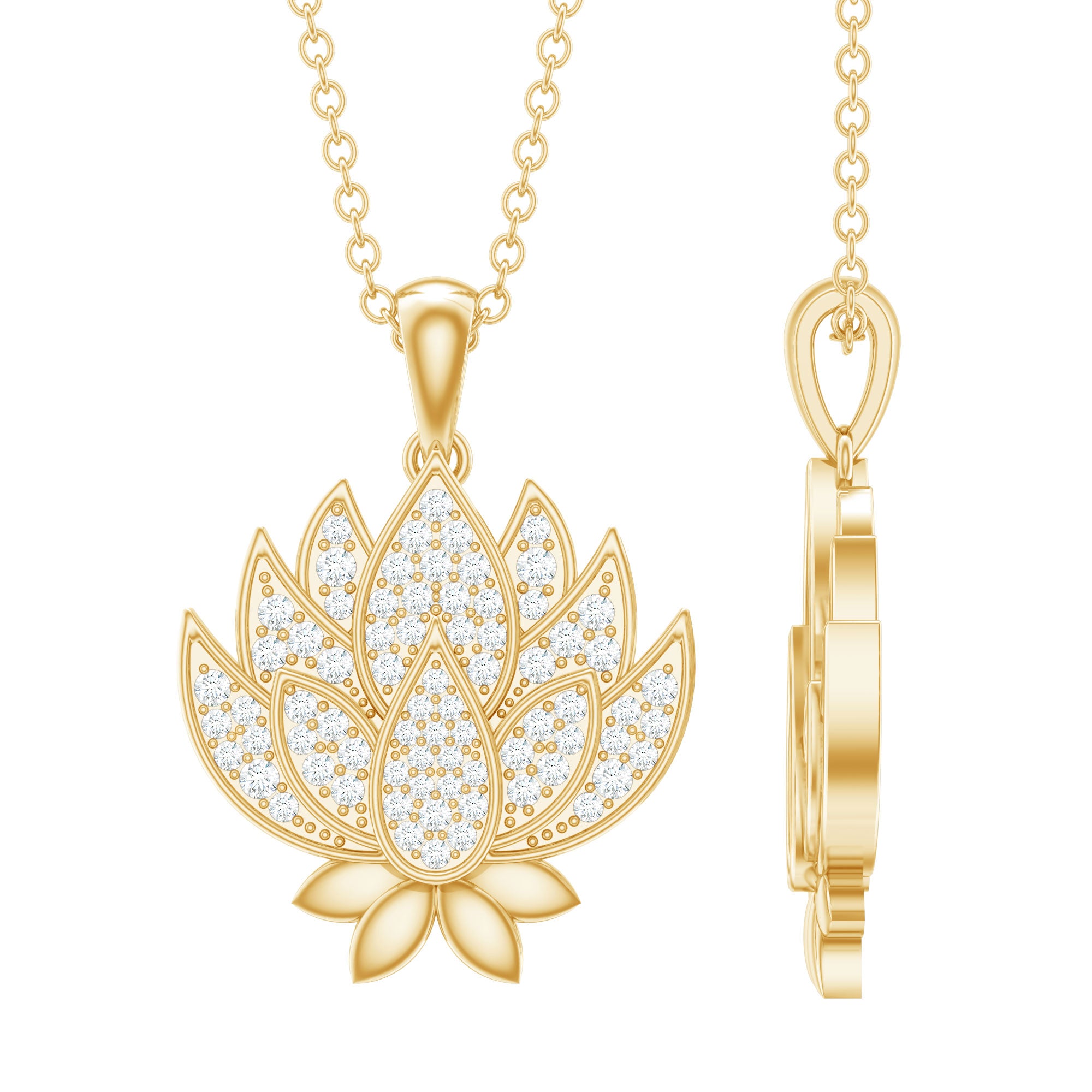 Rosec Jewels-Designer Lotus Flower Diamond Necklace