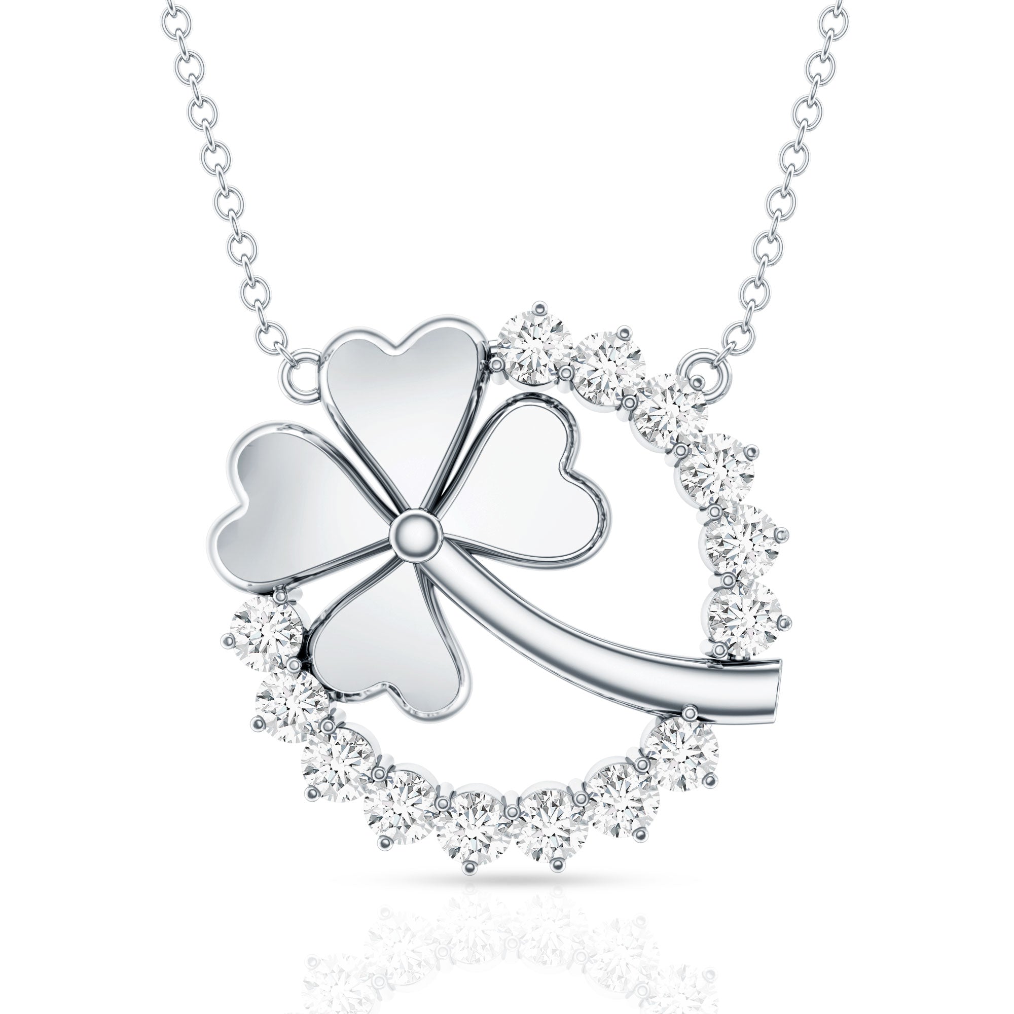 Certified Diamond Lucky 4 Leaf Necklace Natural - ( HI-SI ) - Rosec Jewels
