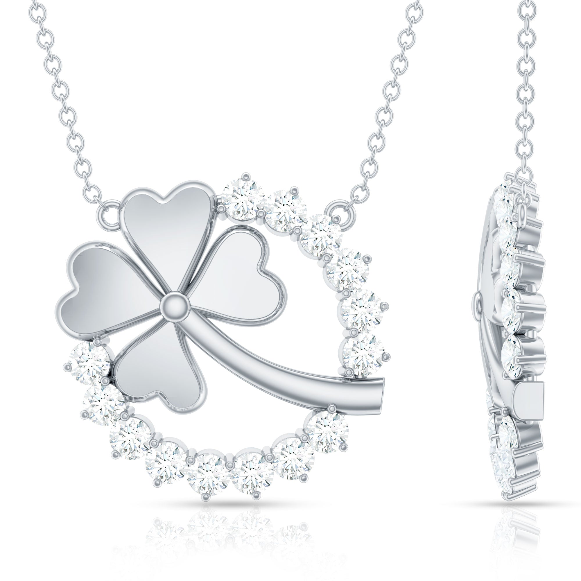 Certified Diamond Lucky 4 Leaf Necklace Natural - ( HI-SI ) - Rosec Jewels