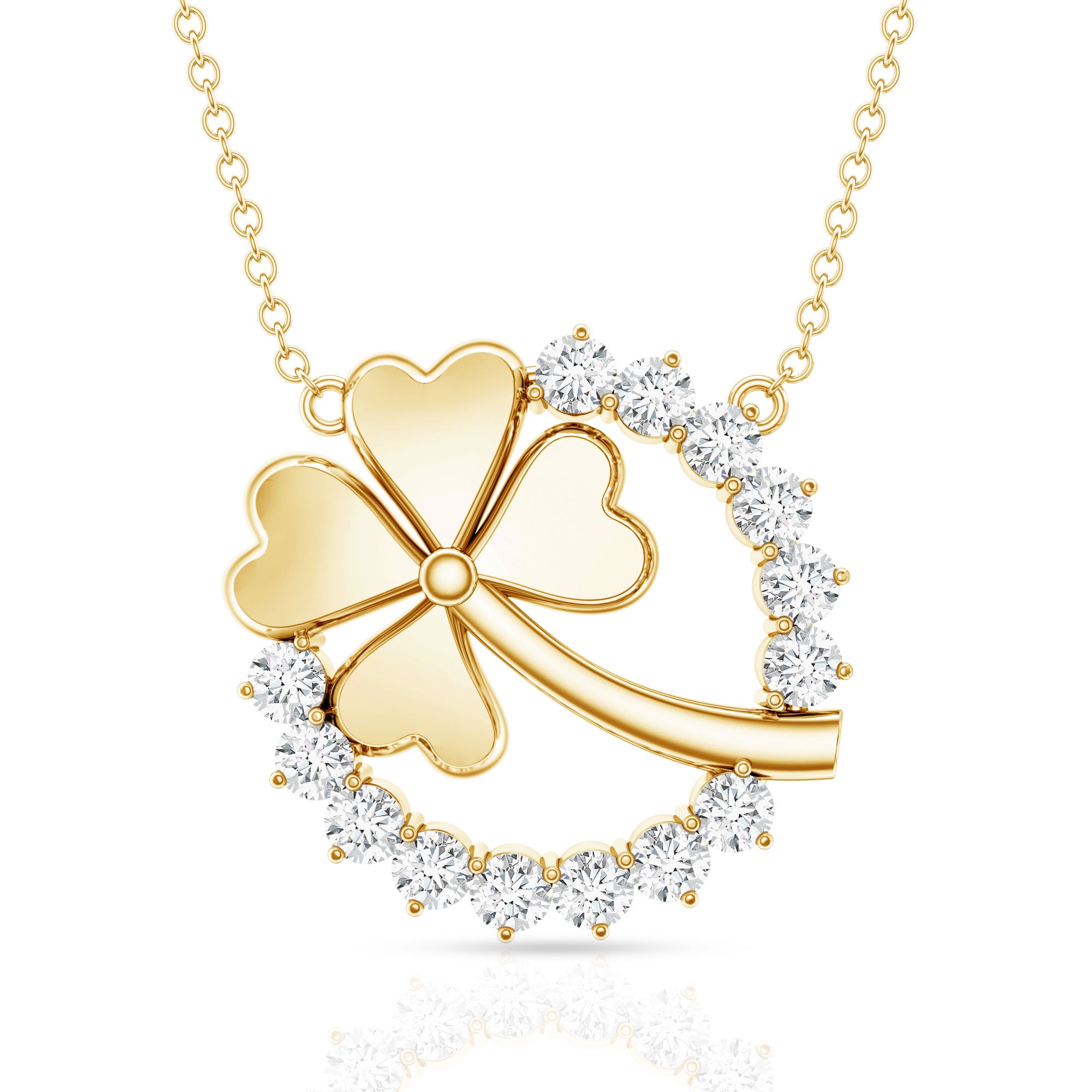 Certified Diamond Lucky 4 Leaf Necklace Natural - ( HI-SI ) - Rosec Jewels