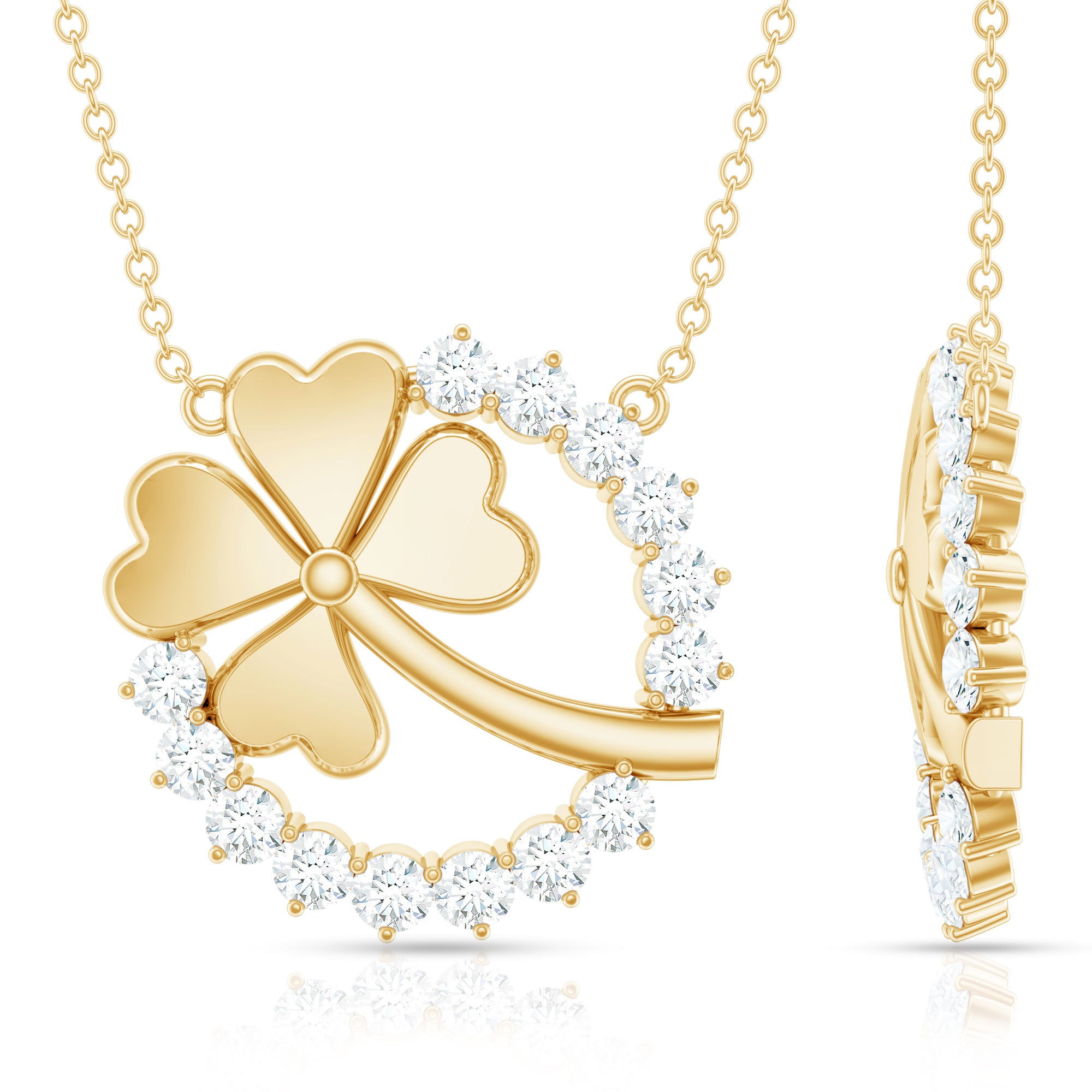 Certified Diamond Lucky 4 Leaf Necklace Natural - ( HI-SI ) - Rosec Jewels