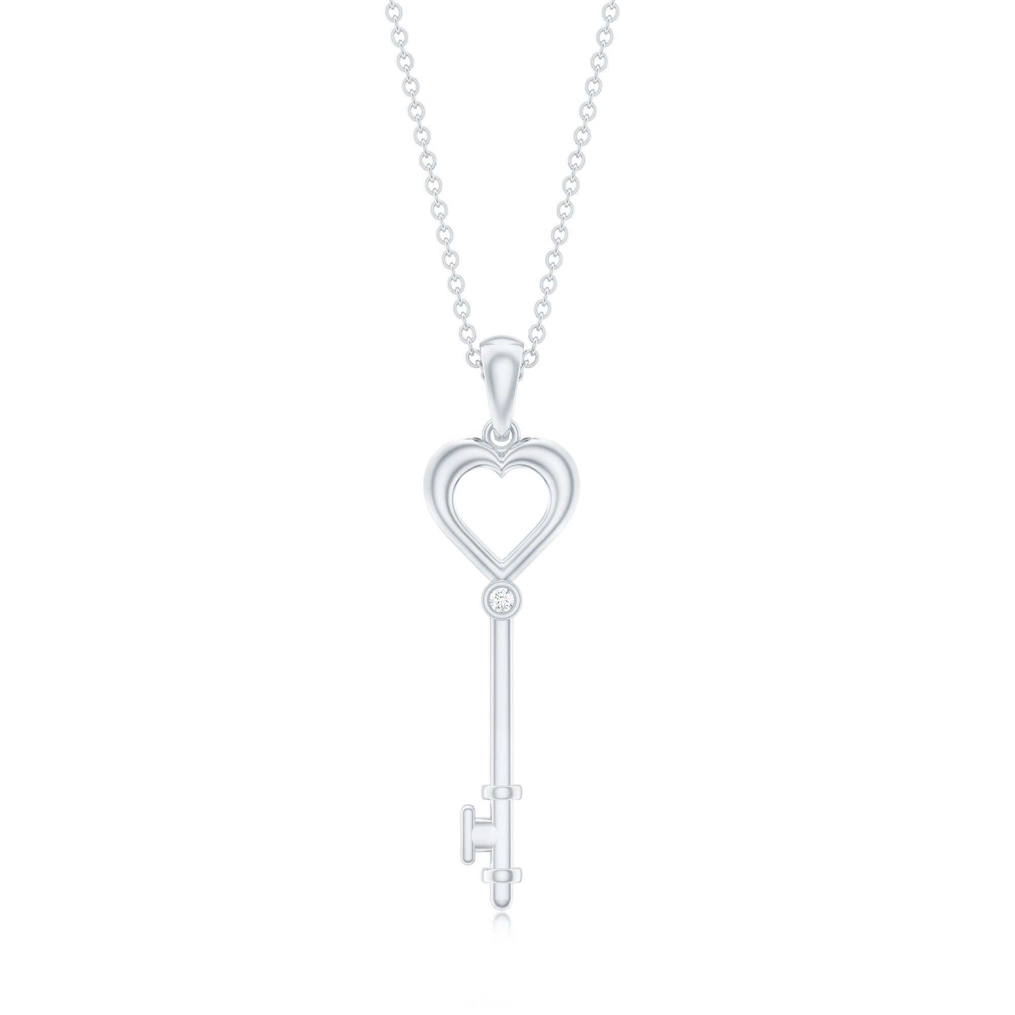 Rosec Jewels-1.5 MM Round Diamond Heart Key Pendant Necklace