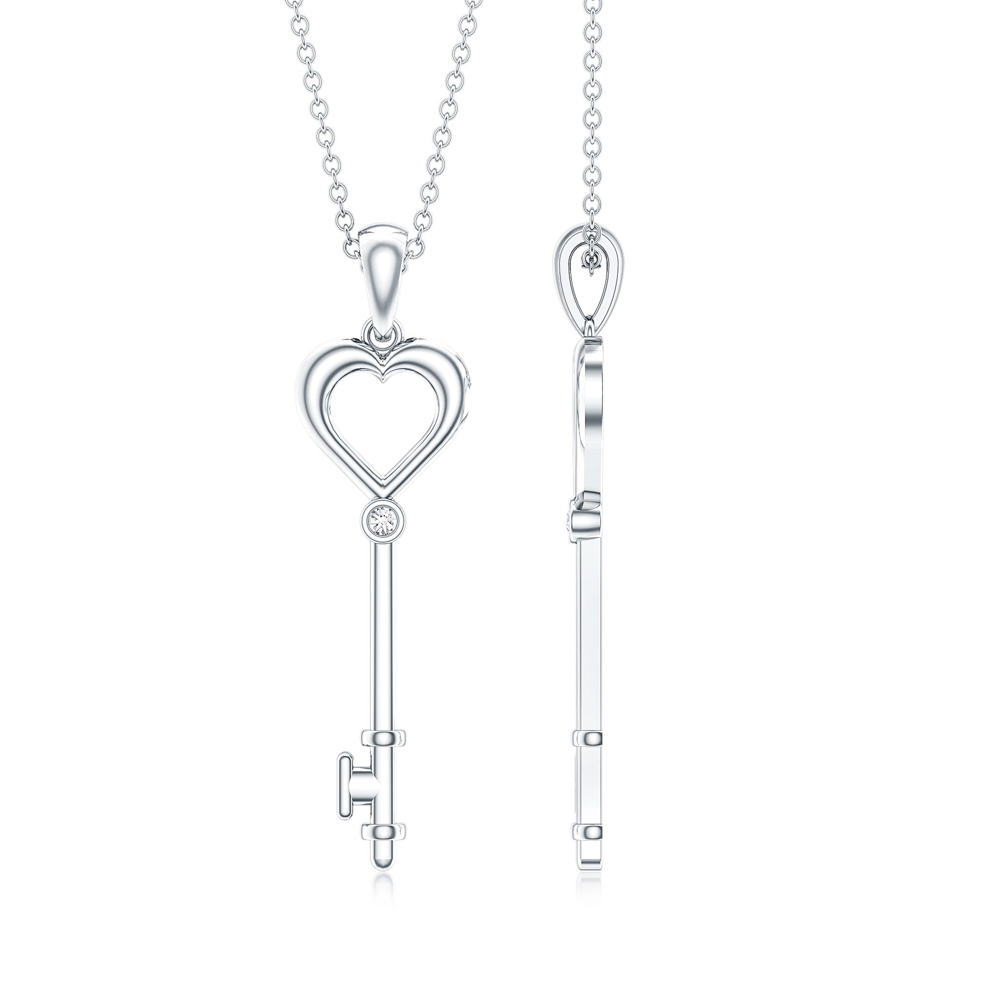 Diamond Heart Key Pendant Necklace For Women Natural - ( HI-SI ) - Rosec Jewels