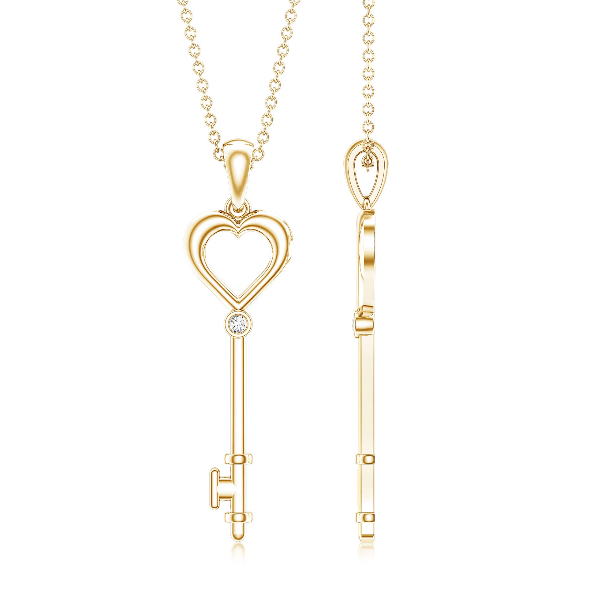 Diamond Heart Key Pendant Necklace For Women Natural - ( HI-SI ) - Rosec Jewels