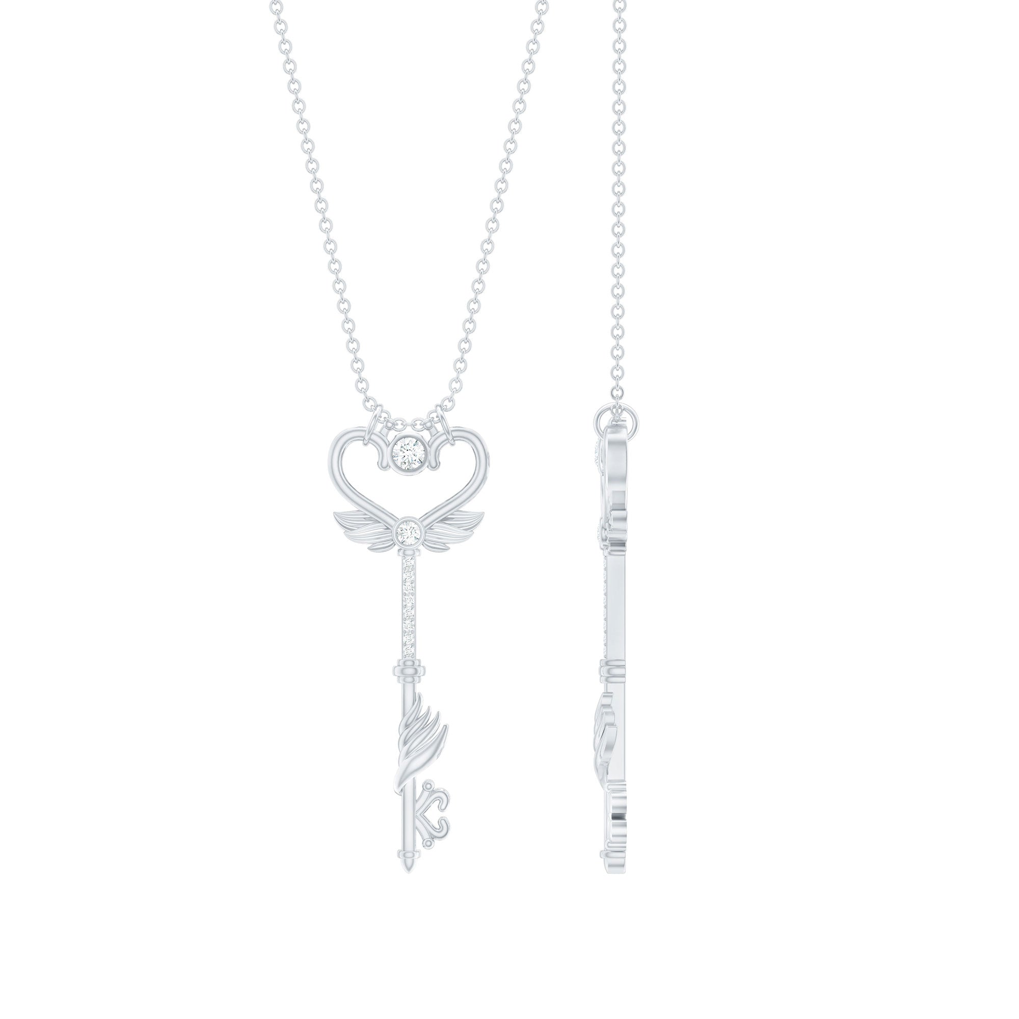 Diamond Key Necklace with Angel Wings Natural - ( HI-SI ) - Rosec Jewels