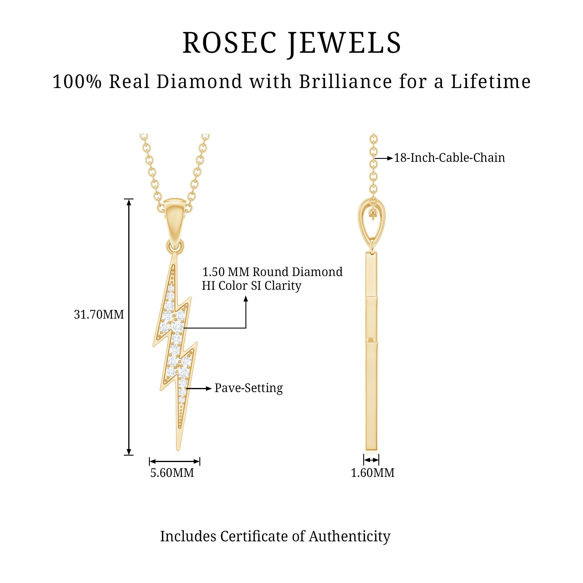 Natural Diamond Lightning Bolt Necklace for Her Natural - ( HI-SI ) - Rosec Jewels