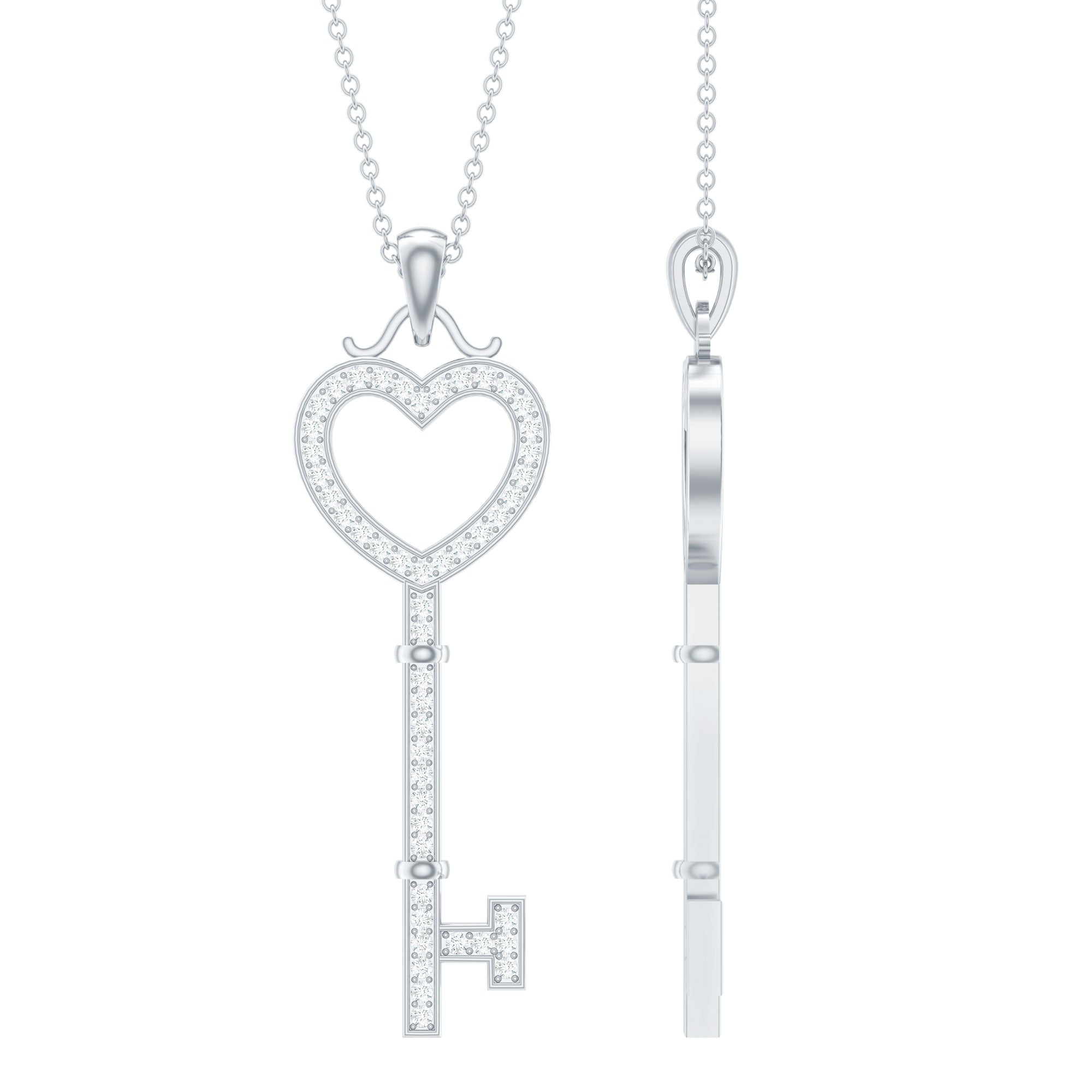 Open Heart Key Pendant with Zircon