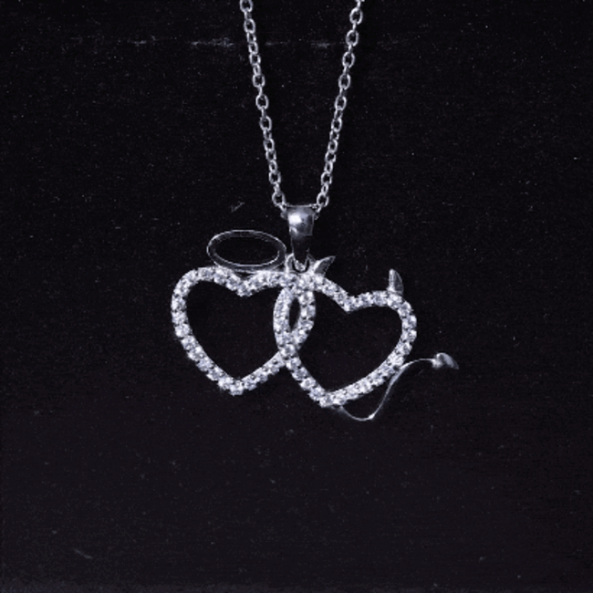 Certified Zircon Angle and Devil Twin Heart Necklace AAAA - Rosec Jewels