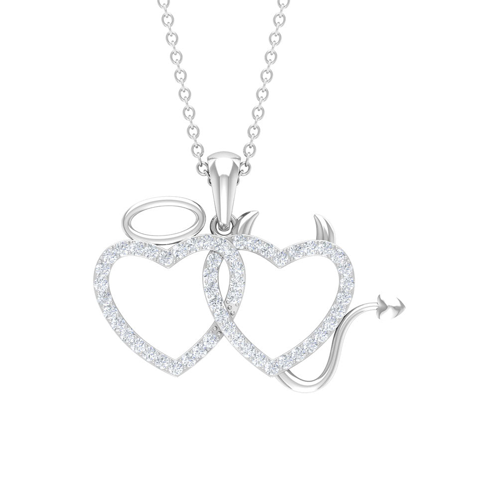 Certified Zircon Angle and Devil Twin Heart Necklace AAAA - Rosec Jewels