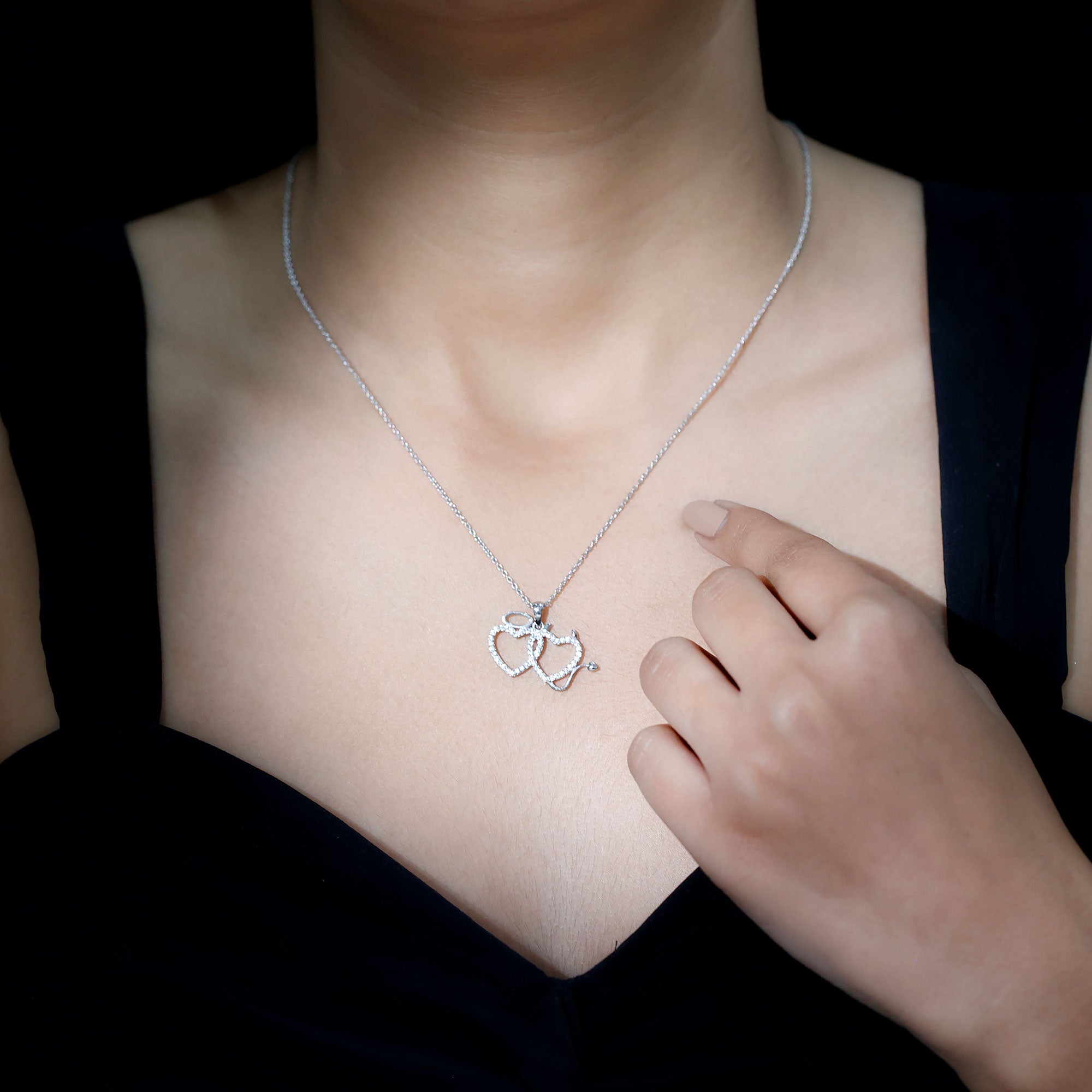 Certified Zircon Angle and Devil Twin Heart Necklace AAAA - Rosec Jewels
