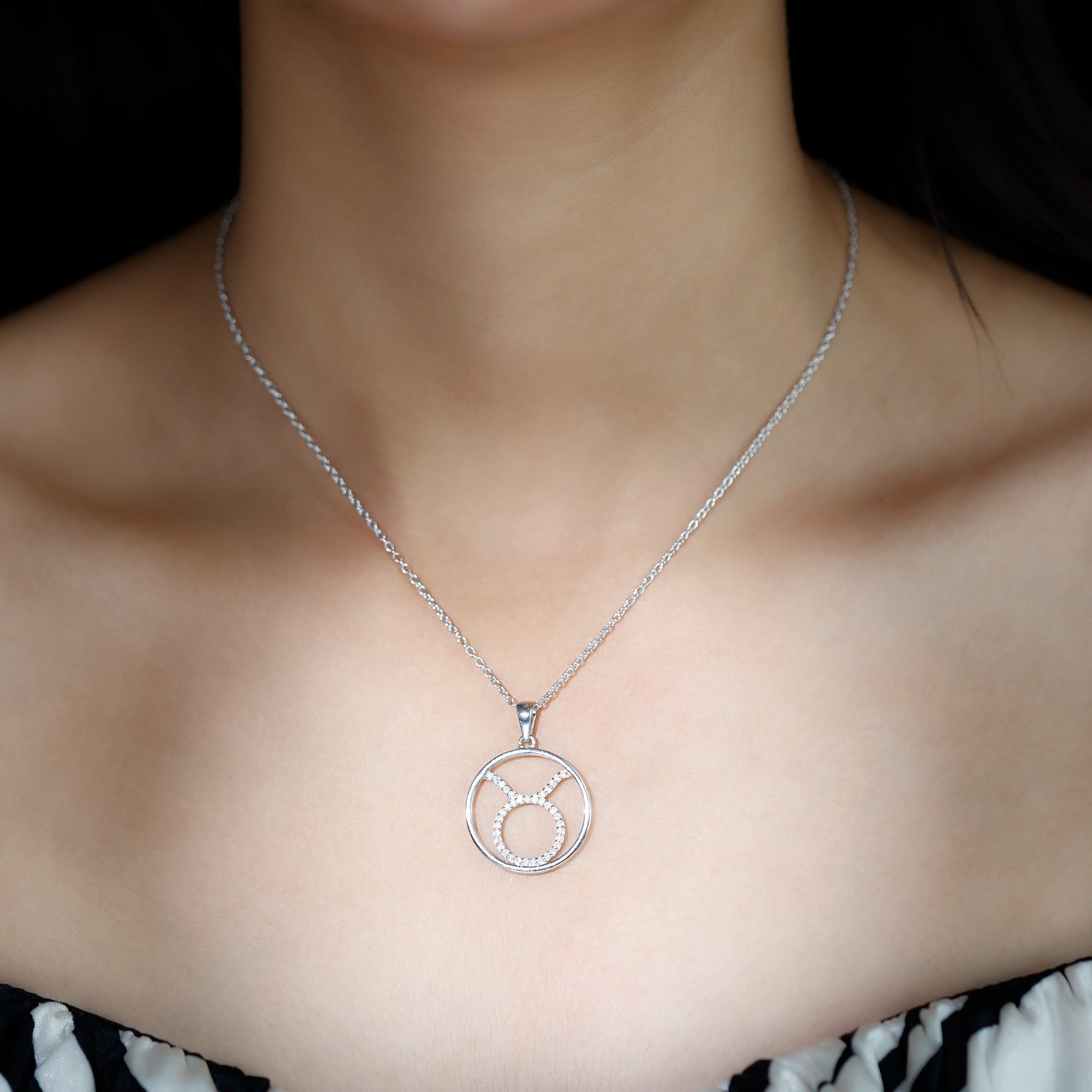 Certified Moissanite Taurus Zodiac Sign Pendant Necklace D-VS1 - Rosec Jewels
