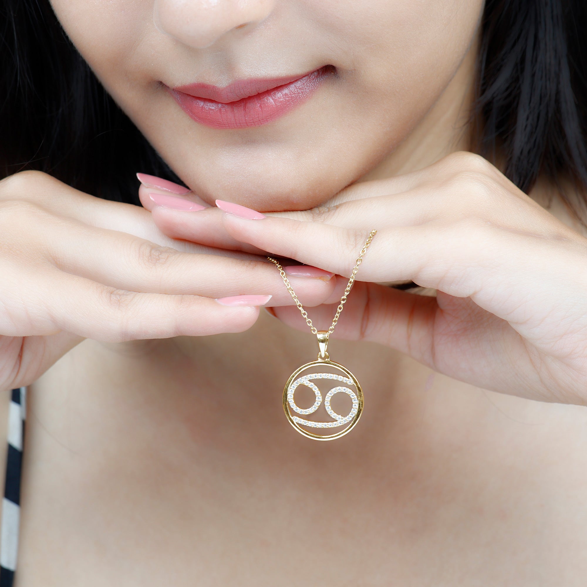 Certified Moissanite Cancer Zodiac Sign Necklace D-VS1 - Rosec Jewels