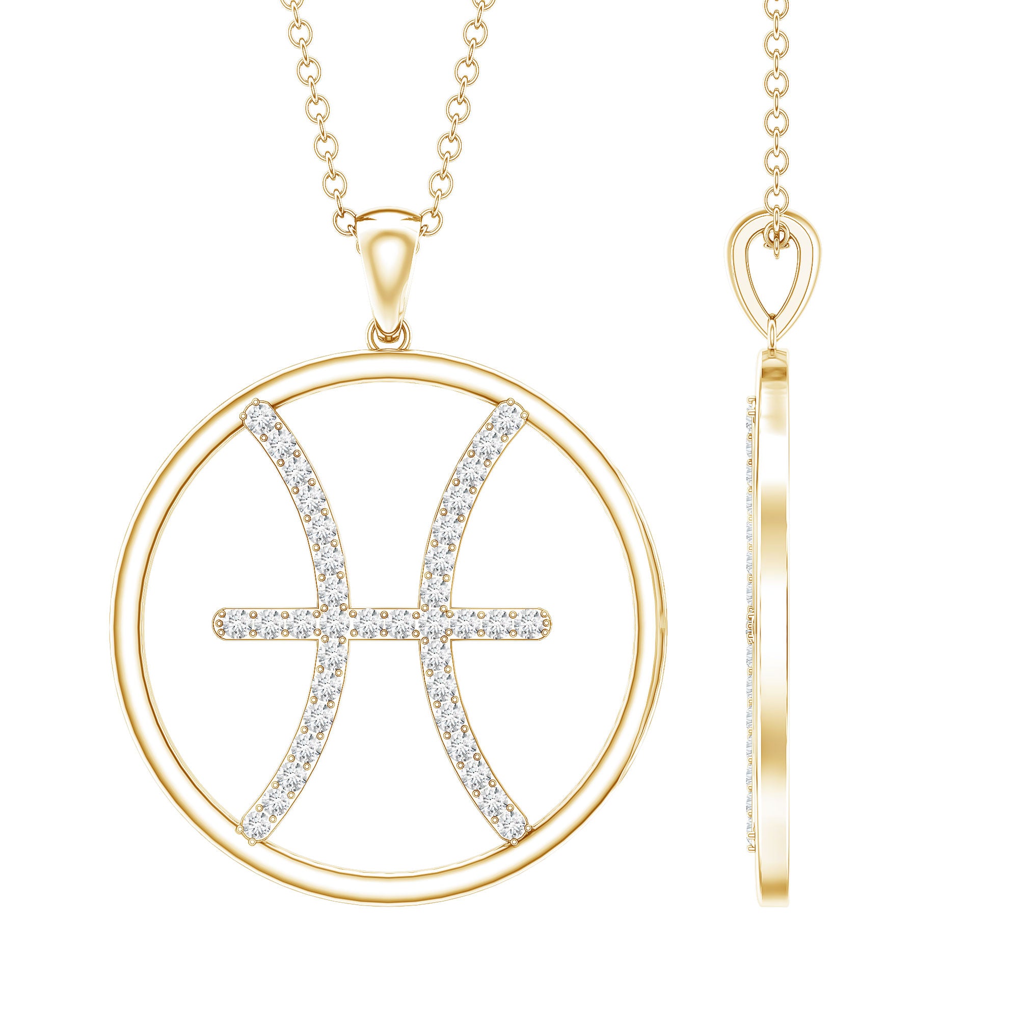 Certified Moissanite Pisces Zodiac Sign Pendant Necklace D-VS1 - Rosec Jewels