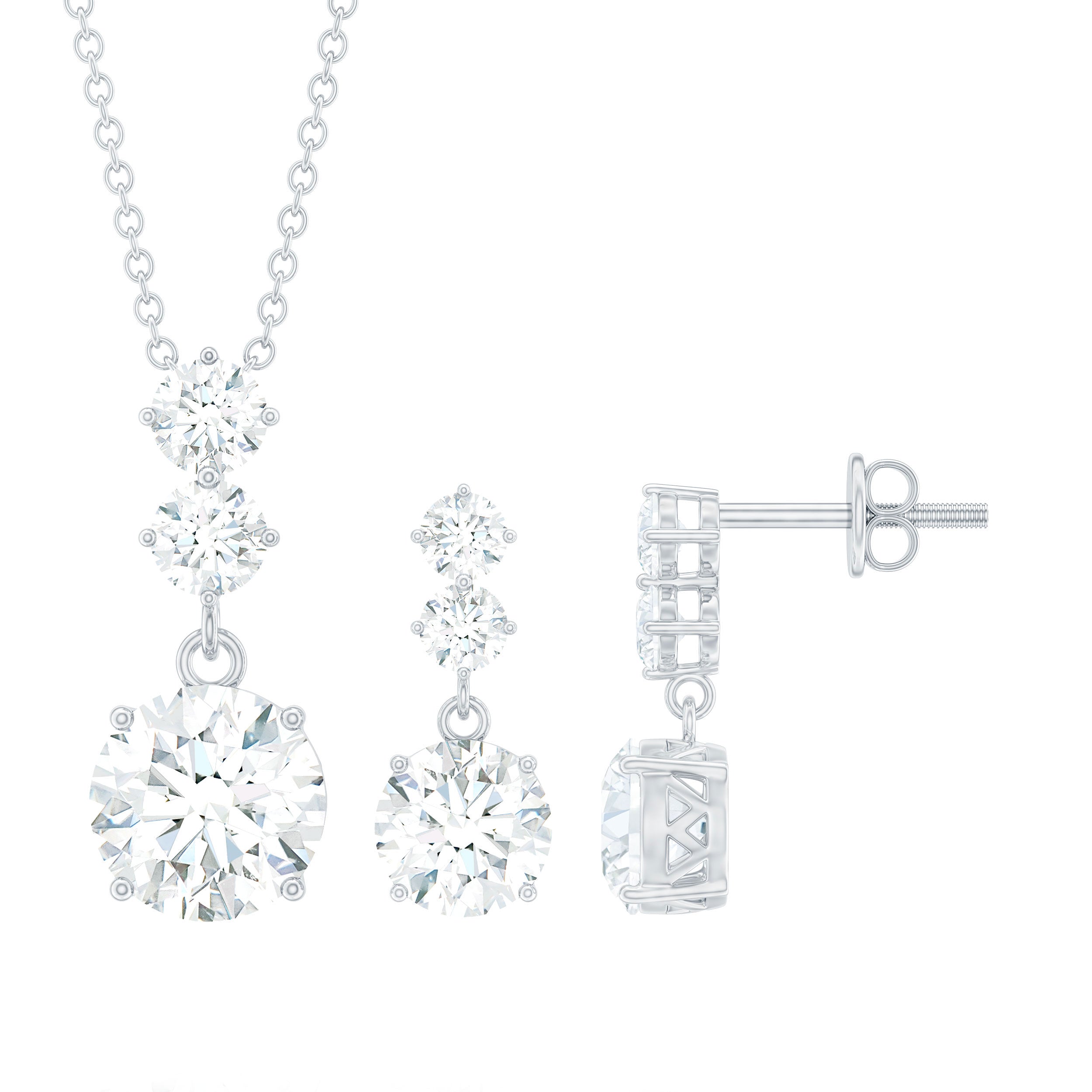 Cubic Zirconia Dangle Necklace and Earrings Set For Bride